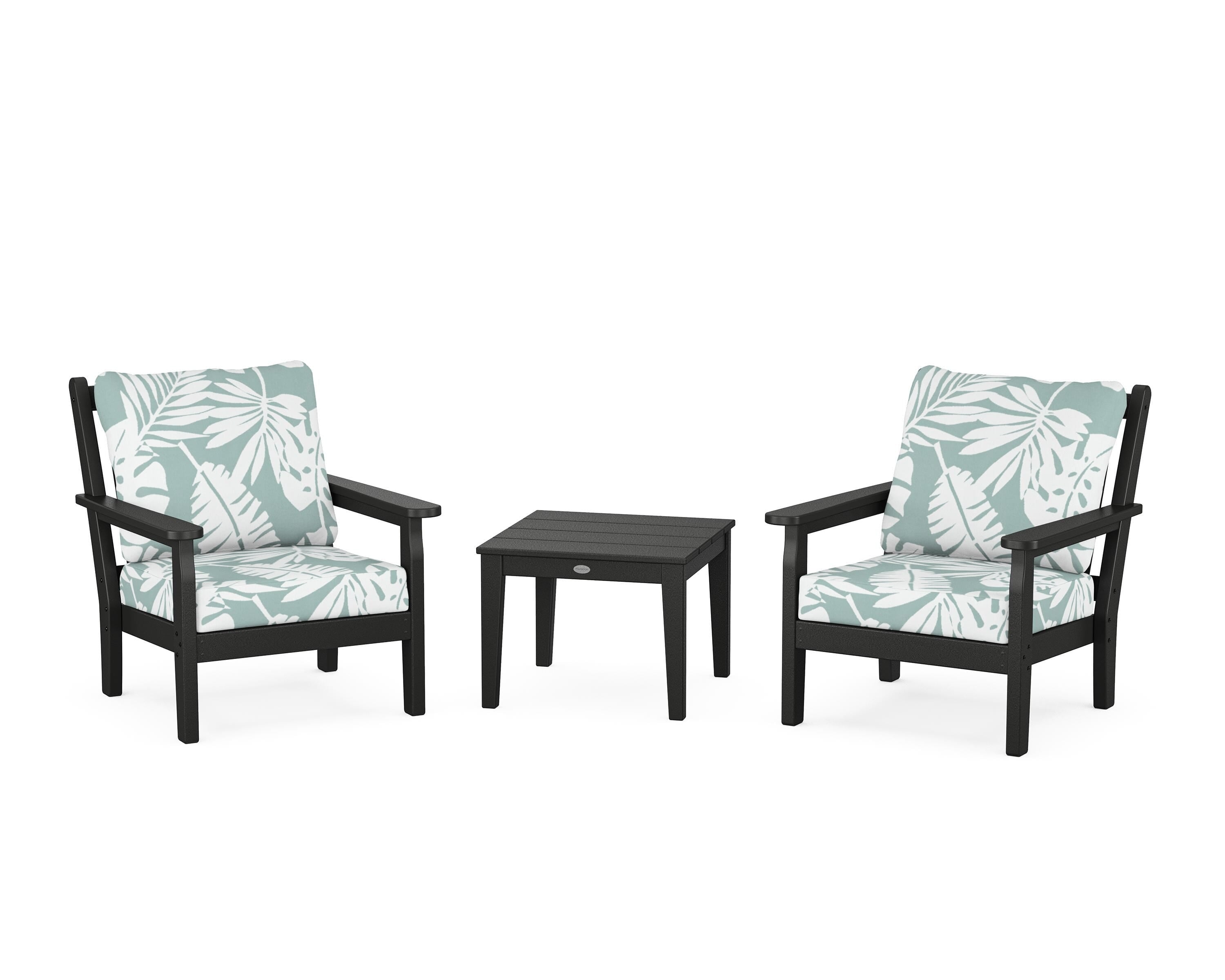 POLYWOOD Chippendale 3-Piece Deep Seating Set in Black / Leaf Glacier Spa