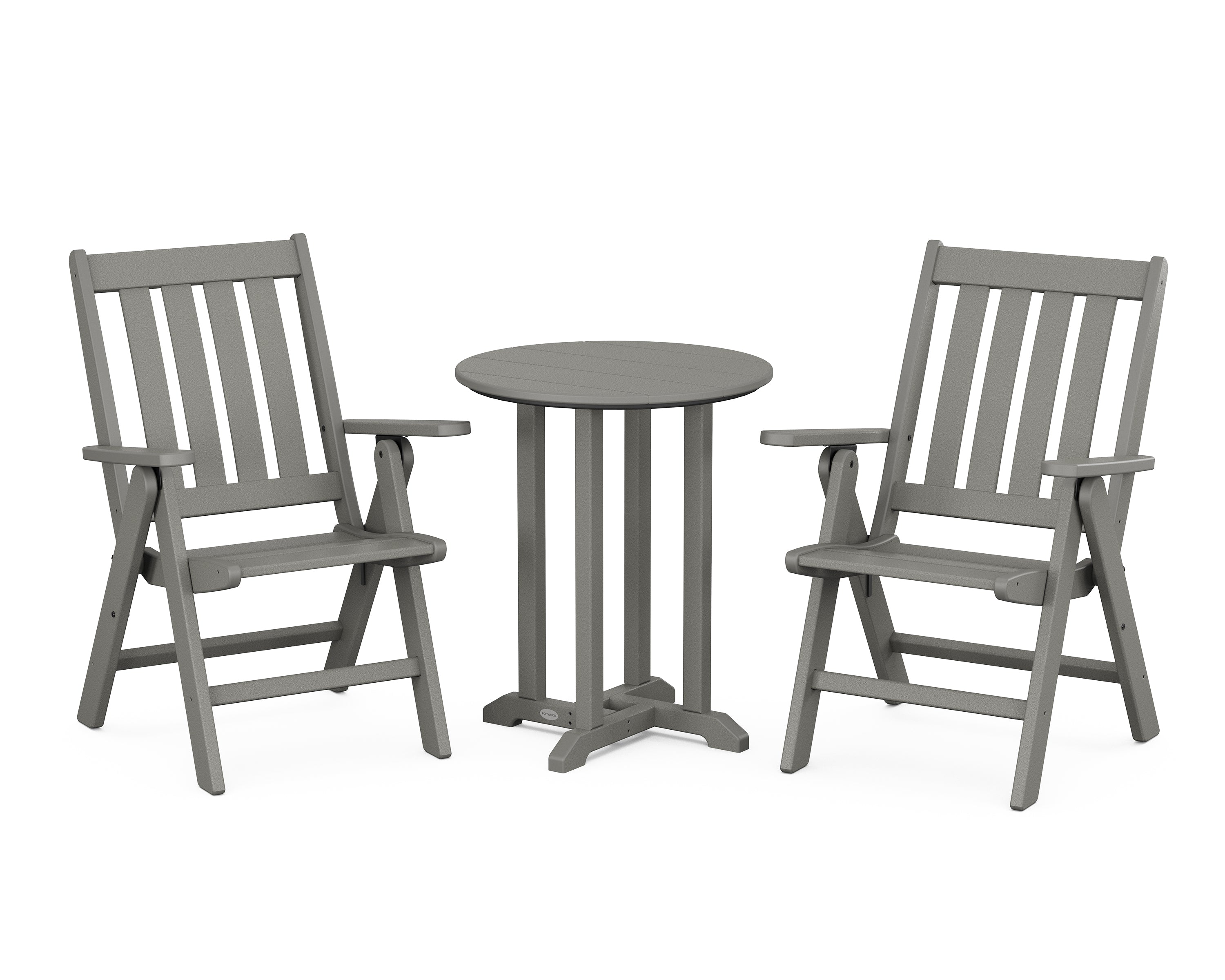 POLYWOOD Vineyard Folding Chair 3-Piece Round Bistro Dining Set in Slate Grey