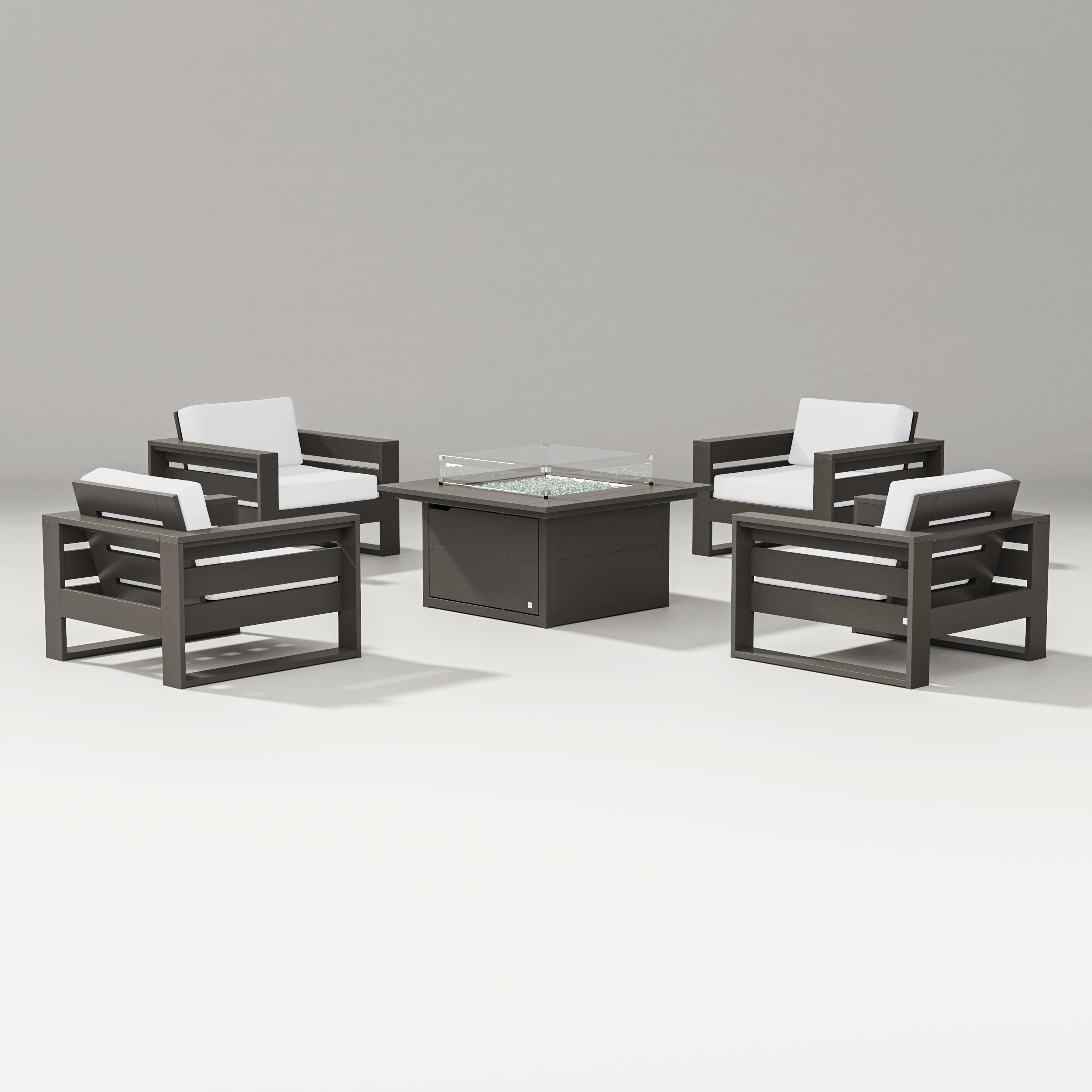 PW Designer Series Latitude 5-Piece Lounge Fire Table Set in Vintage Coffee / Natural
