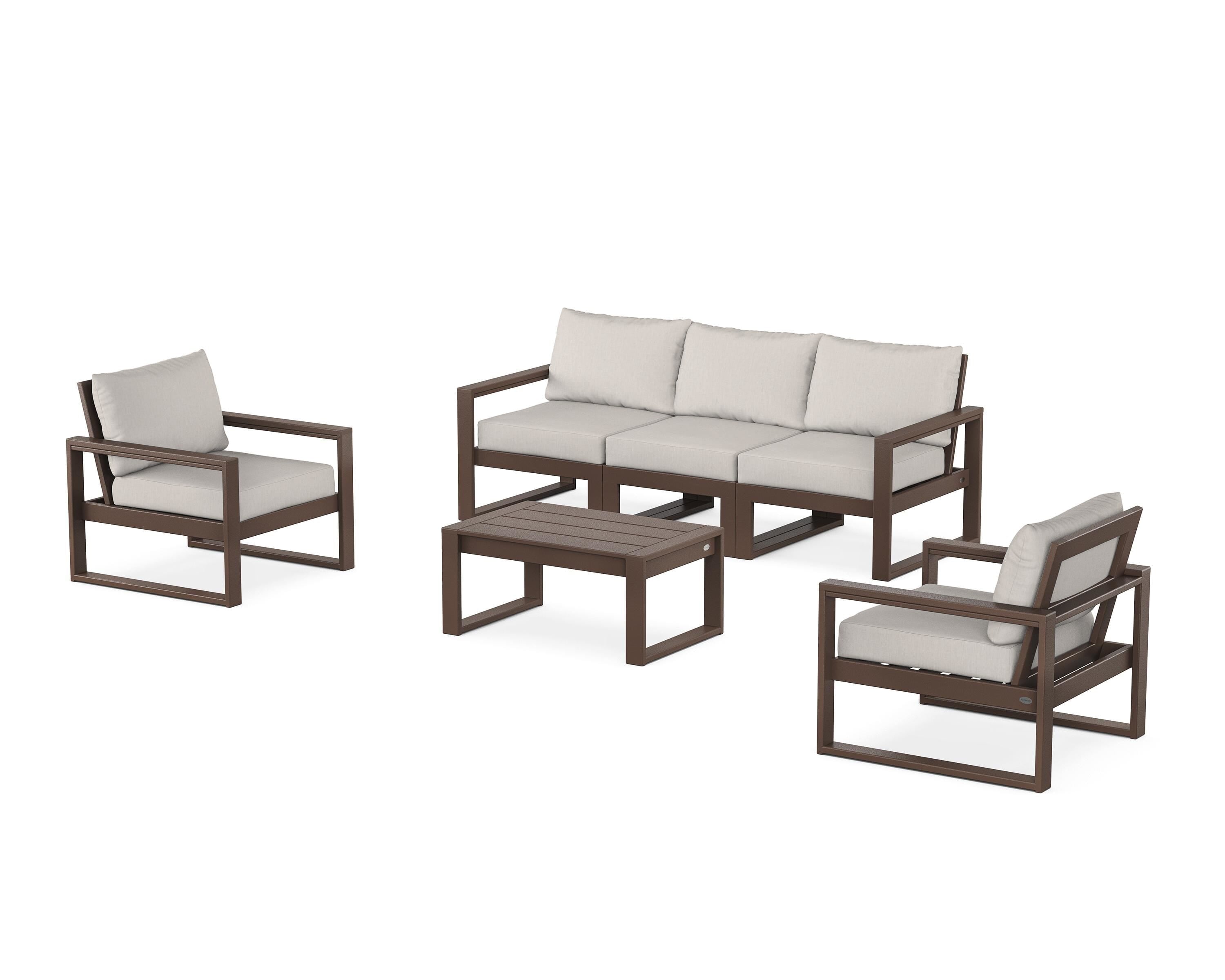 POLYWOOD EDGE Sectional 4-Piece Deep Seating Set with Sofa in Mahogany / Cast Ash