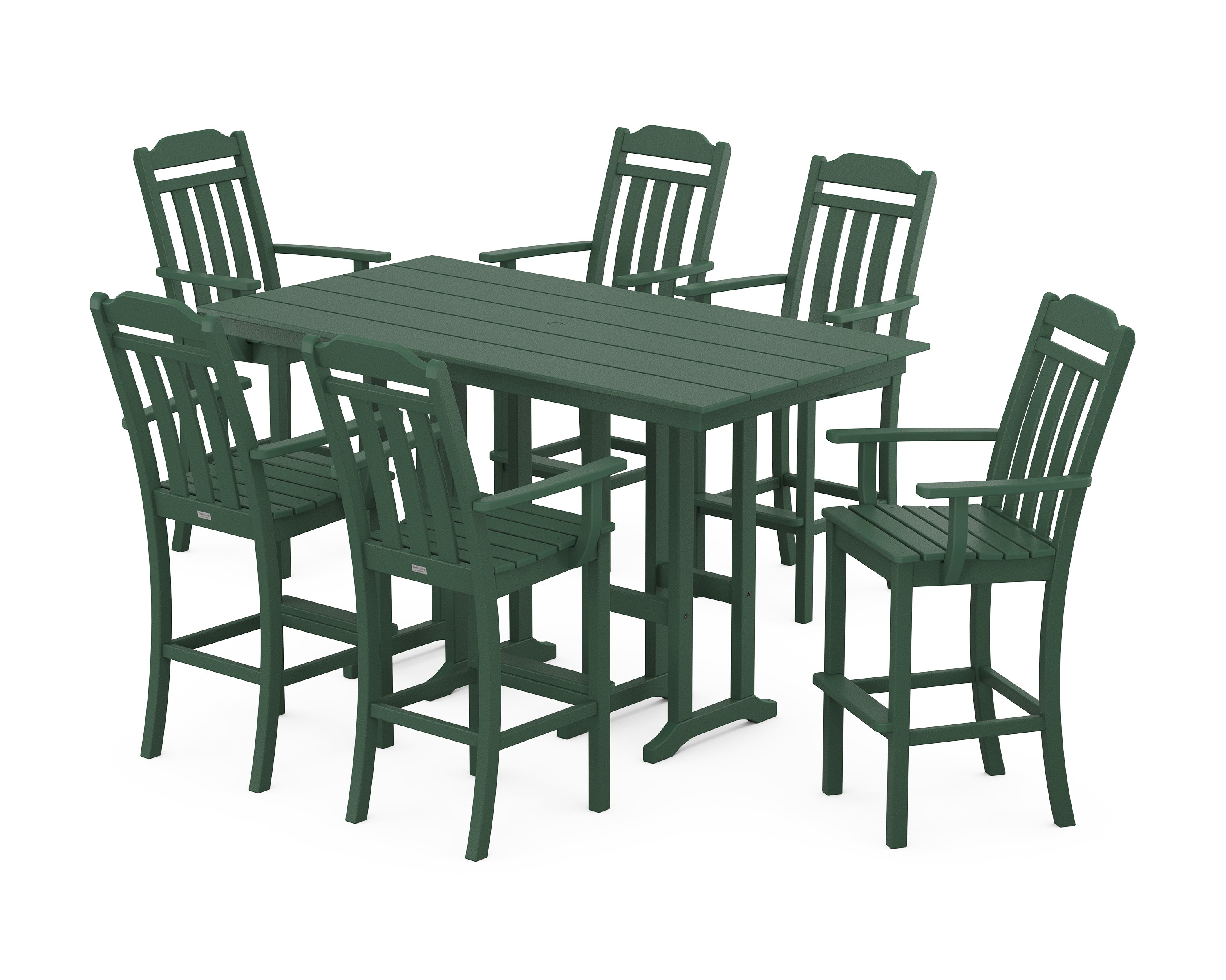 POLYWOOD Country Living Arm Chair 7-Piece Farmhouse Bar Set in Green