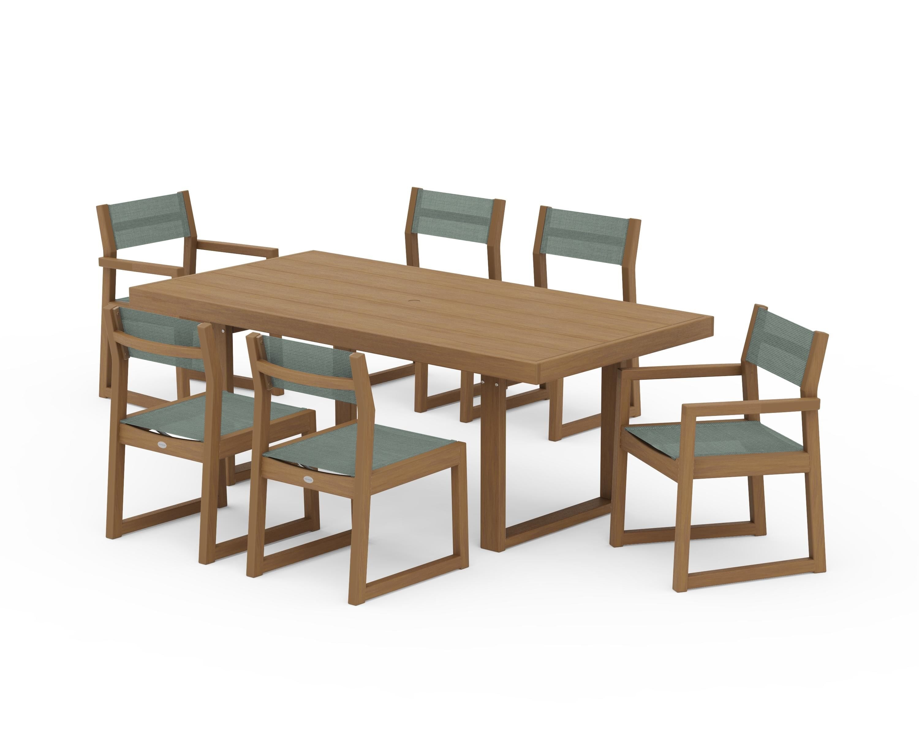POLYWOOD EDGE Sling 7-Piece Dining Set in Natural / Dupioni Sea Mist Sling