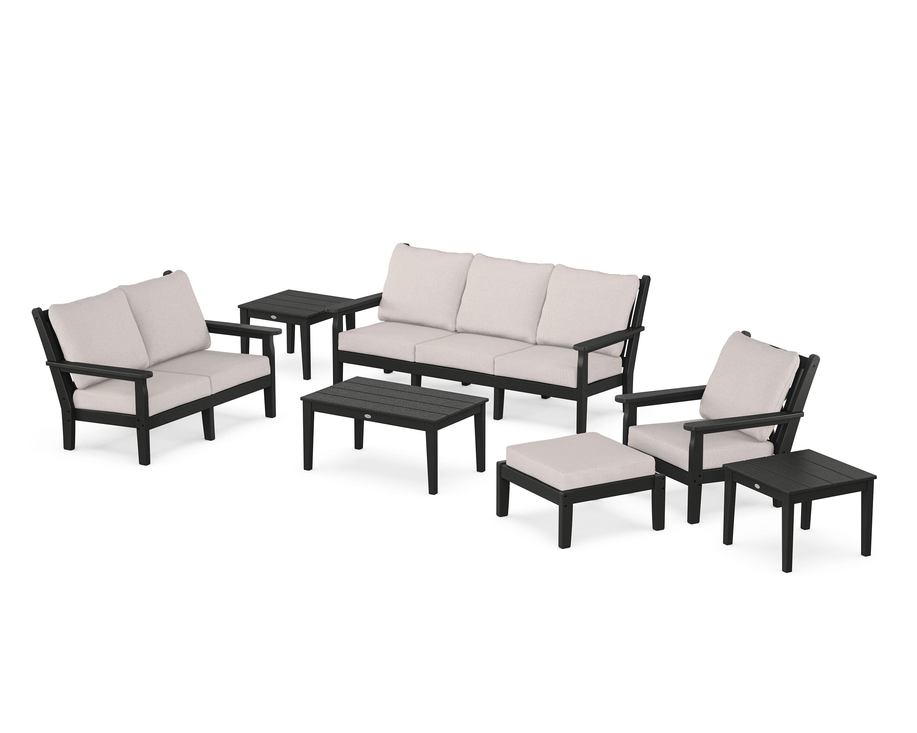 POLYWOOD Chippendale 7-Piece Deep Seating Set in Black / Dune Burlap