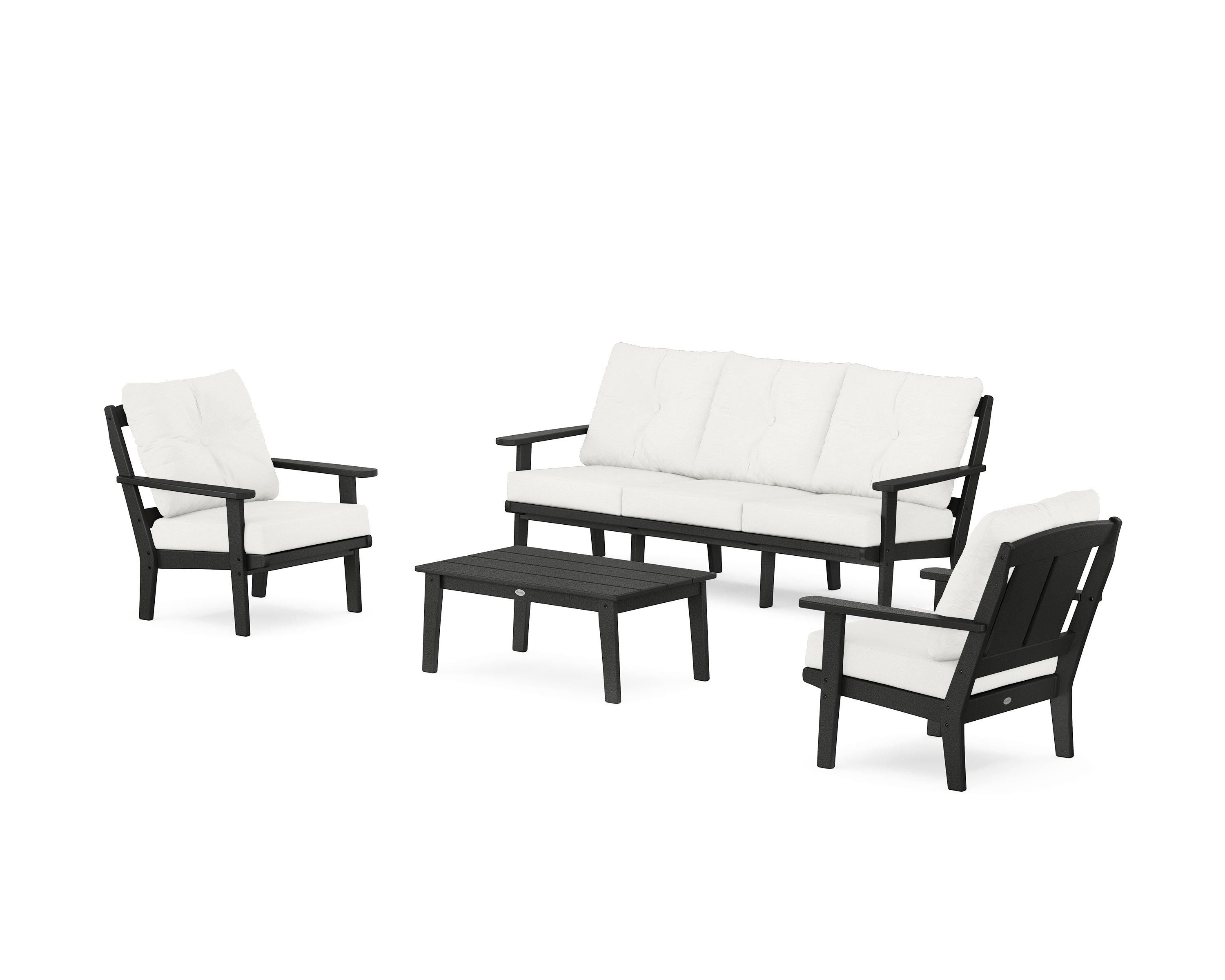 POLYWOOD Mission 4-Piece Deep Seating Set with Sofa in Black / Natural Linen