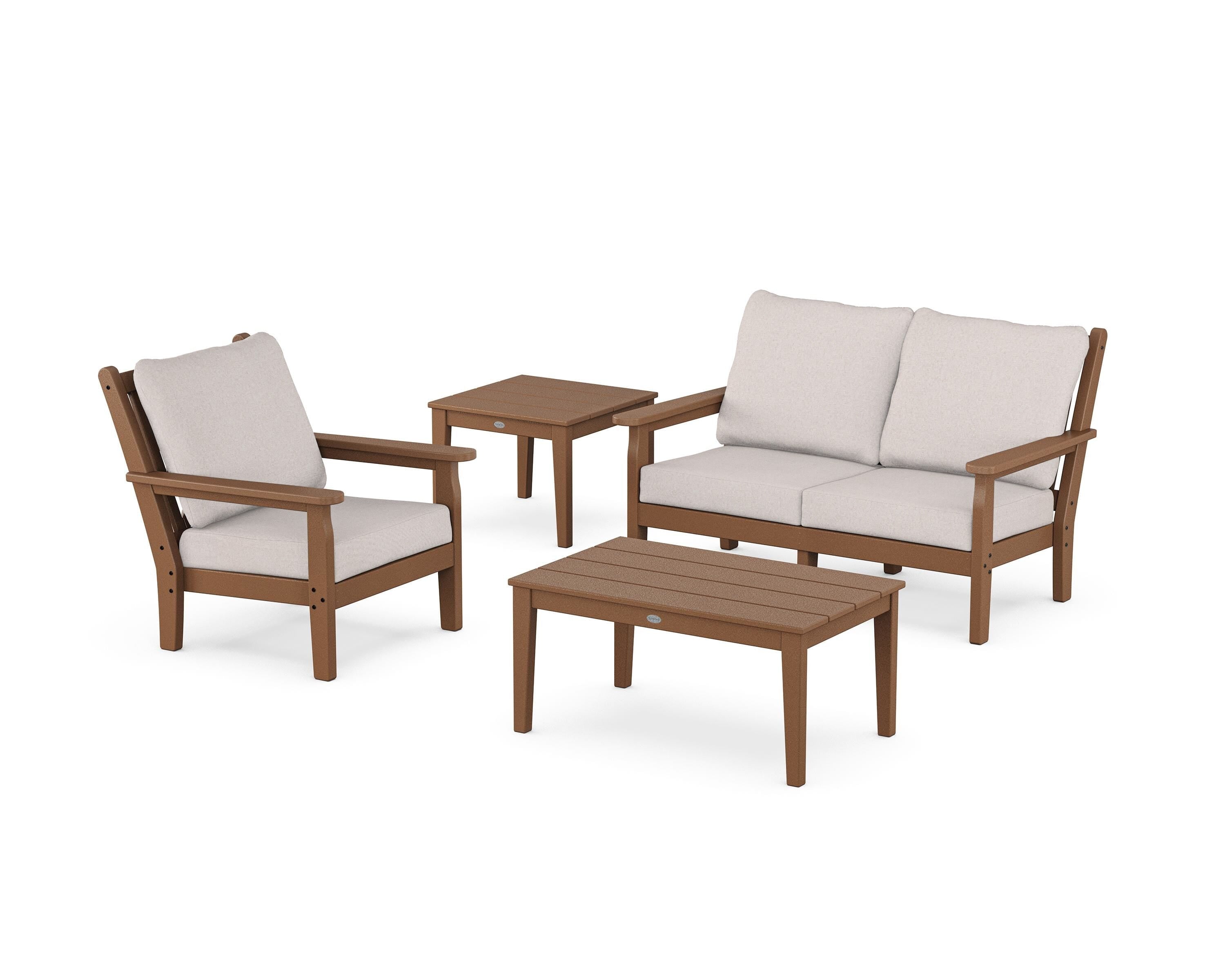 POLYWOOD Chippendale 4-Piece Deep Seating Set in Teak / Dune Burlap