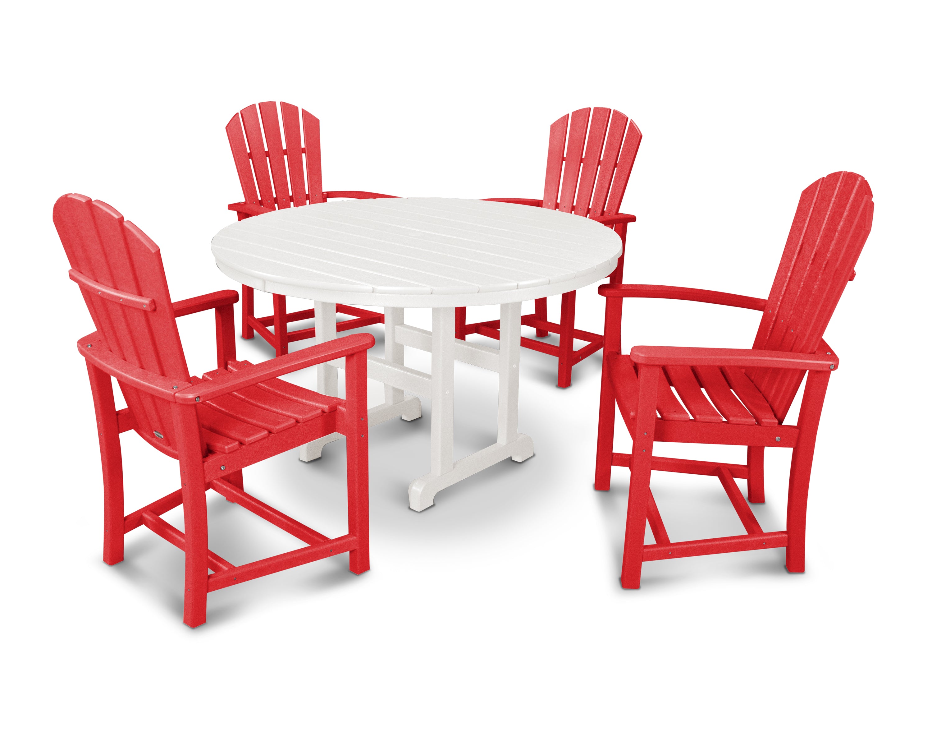 POLYWOOD® Palm Coast 5-Piece Round Farmhouse Dining Set in Sunset Red / White