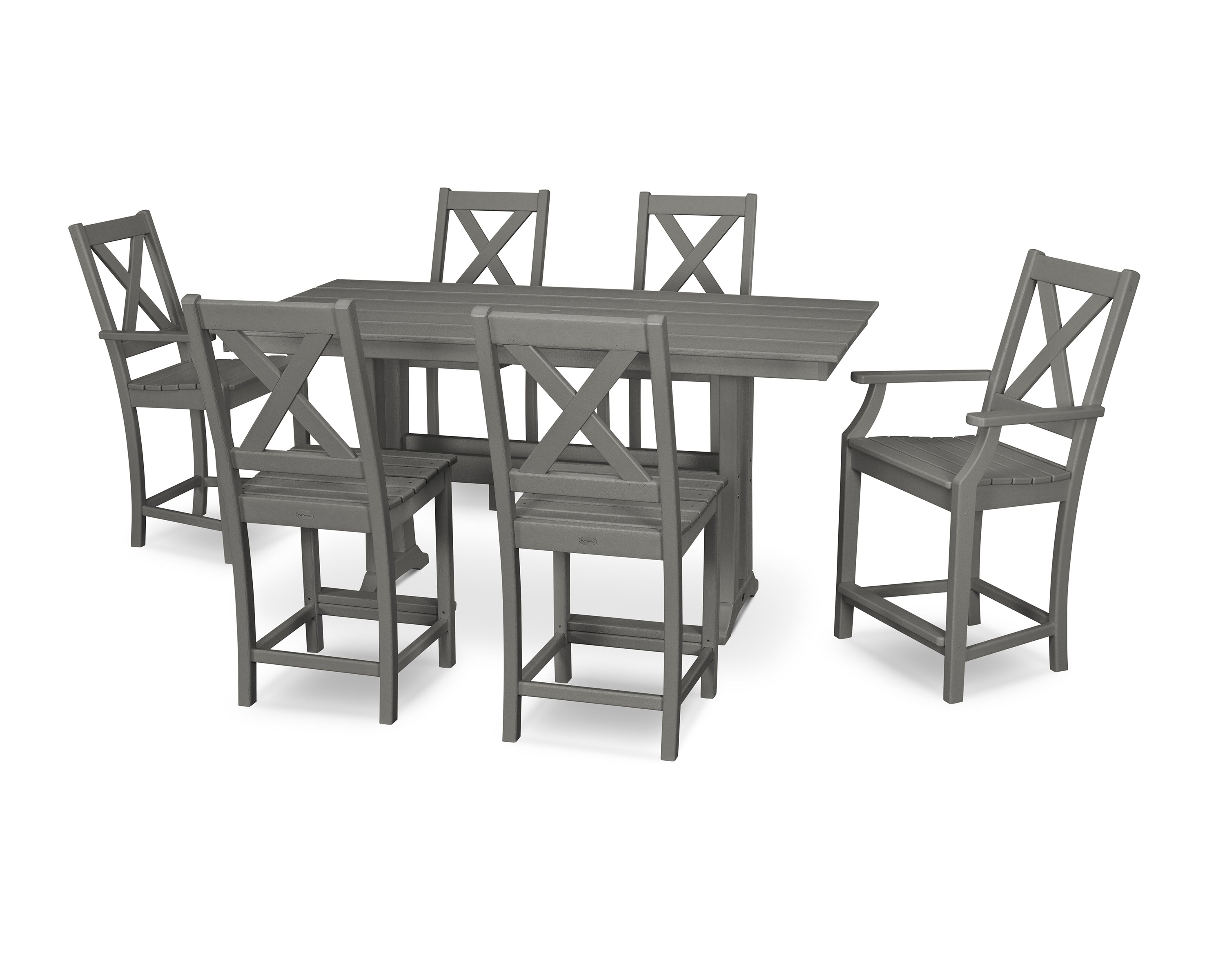 POLYWOOD® Braxton 7-Piece Farmhouse Trestle Counter Set in Slate Grey