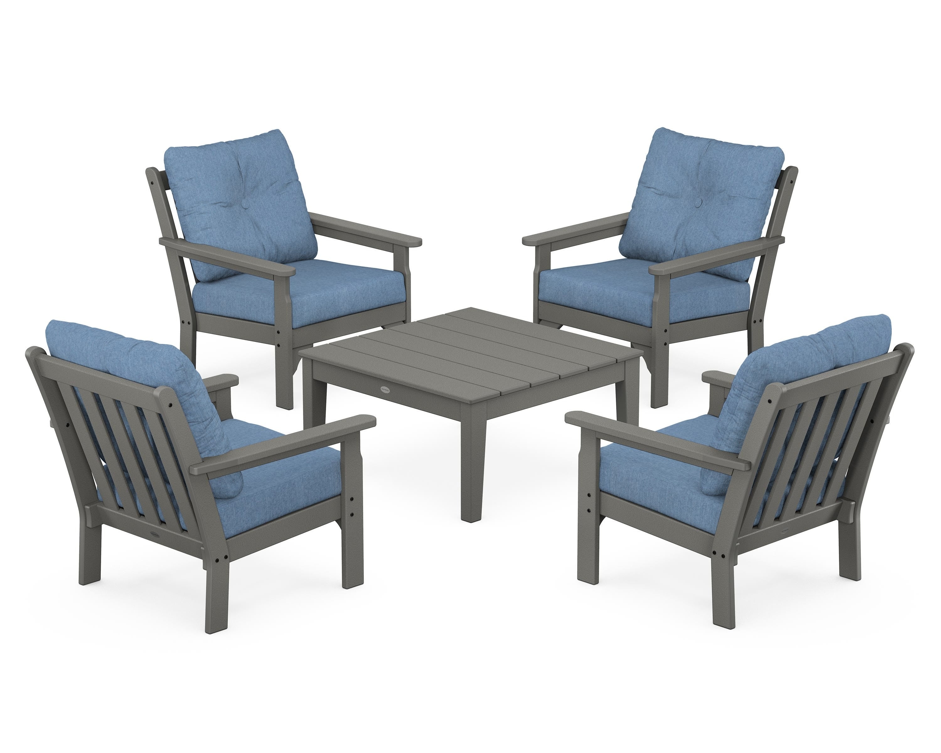 POLYWOOD Vineyard 5-Piece Deep Seating Conversation Set in Slate Grey / Sky Blue