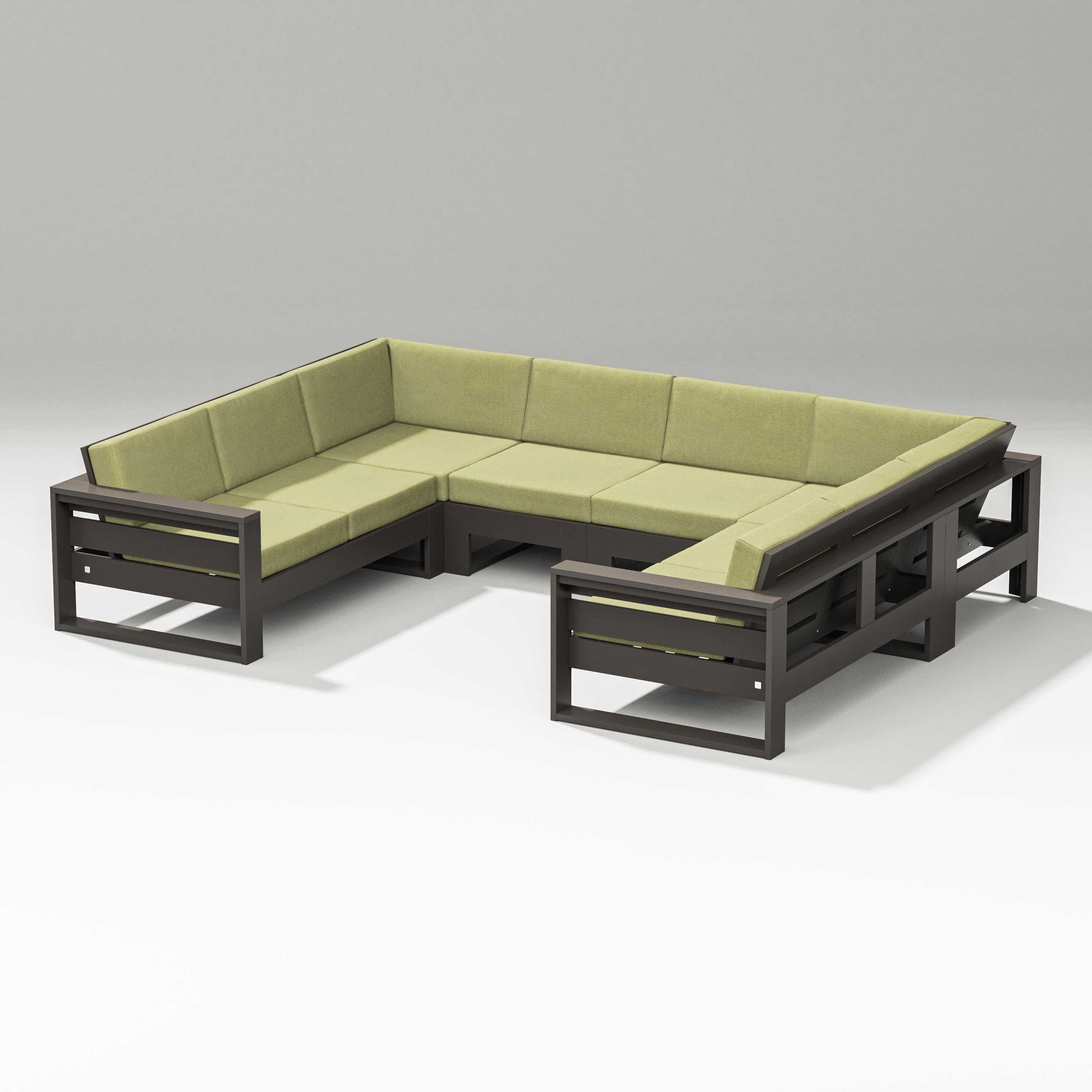PW Designer Series Latitude U-Shaped Sectional in Vintage Coffee / Chartreuse Boucle