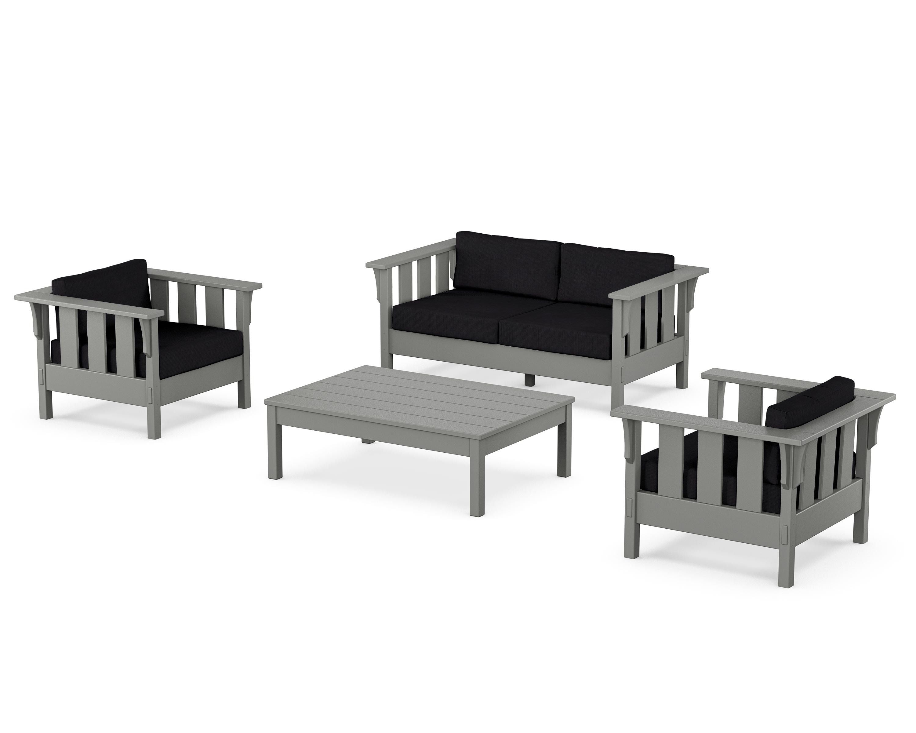 Martha Stewart by POLYWOOD Acadia 4-Piece Deep Seating Set with Loveseat in Slate Grey / Midnight Linen