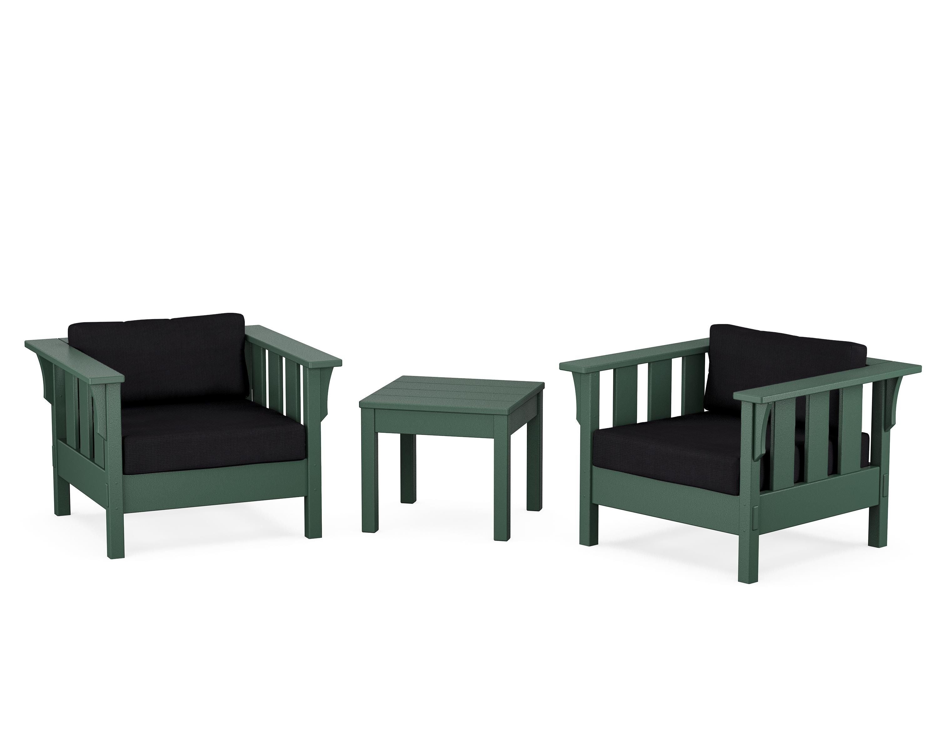 Martha Stewart by POLYWOOD Acadia 3-Piece Deep Seating Set in Green / Midnight Linen