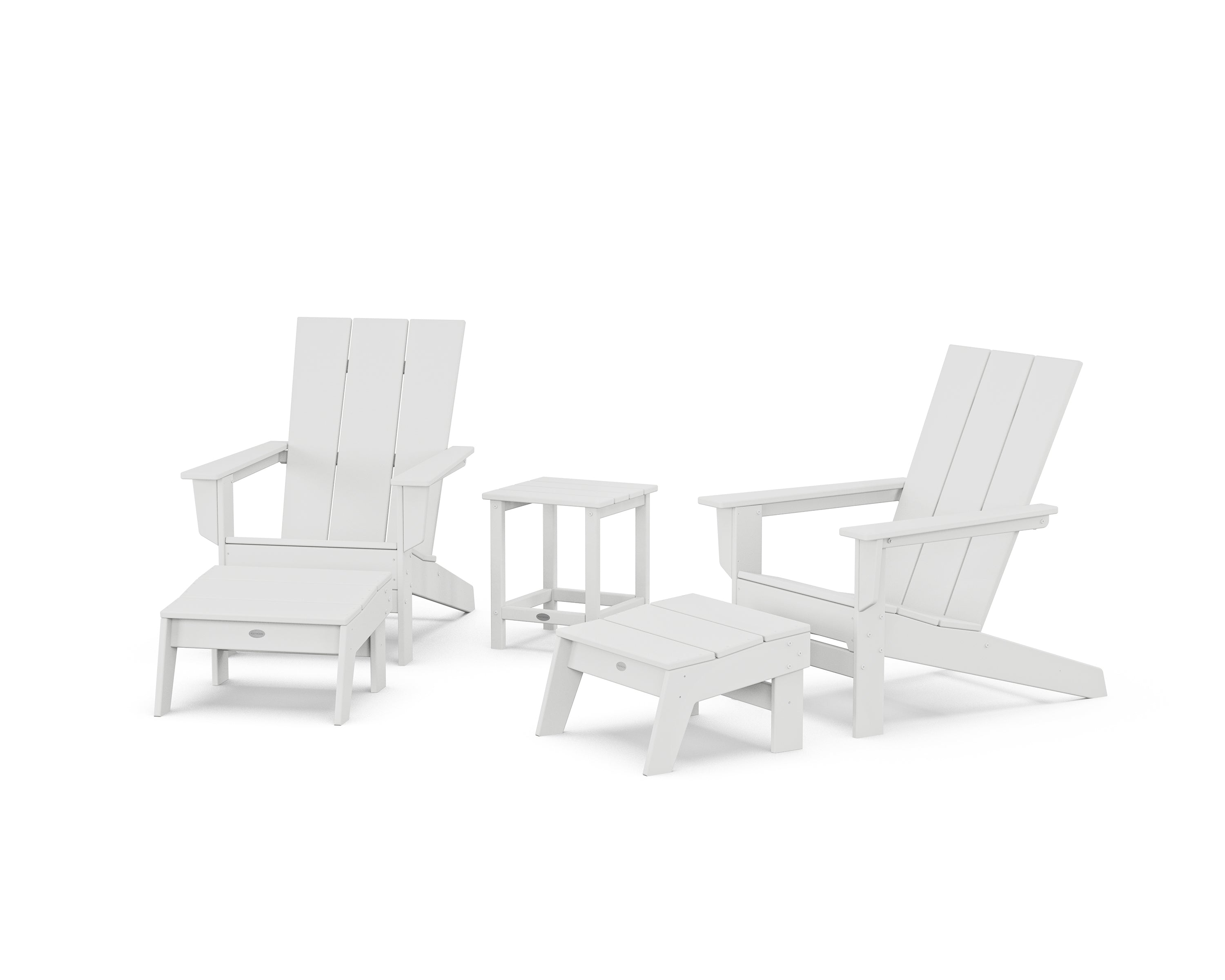 POLYWOOD® 5-Piece Modern Studio Adirondack Set with Ottomans and Side Table in White