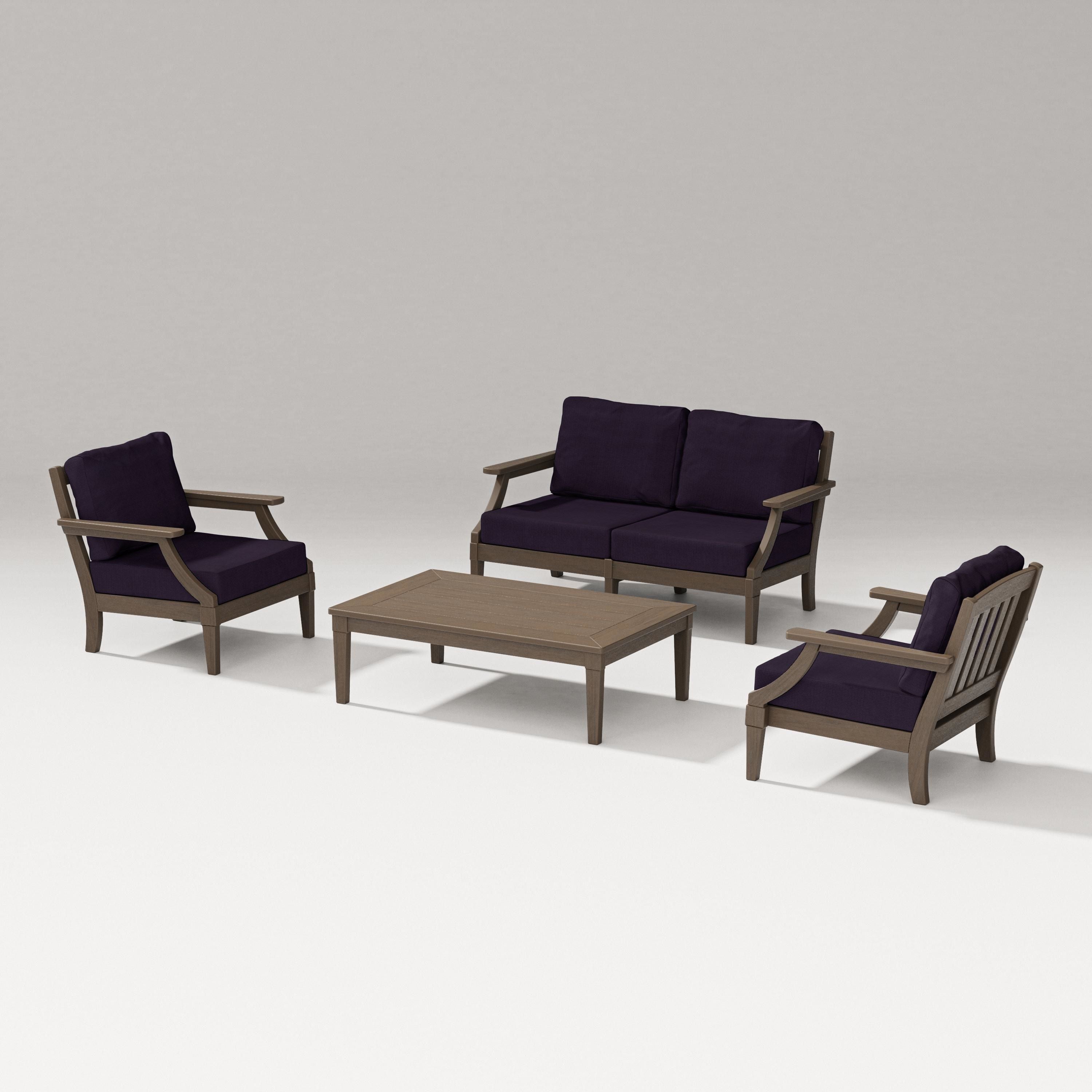 PW Designer Series Estate Lounge 4-Piece Loveseat Set in Kona / Navy Linen