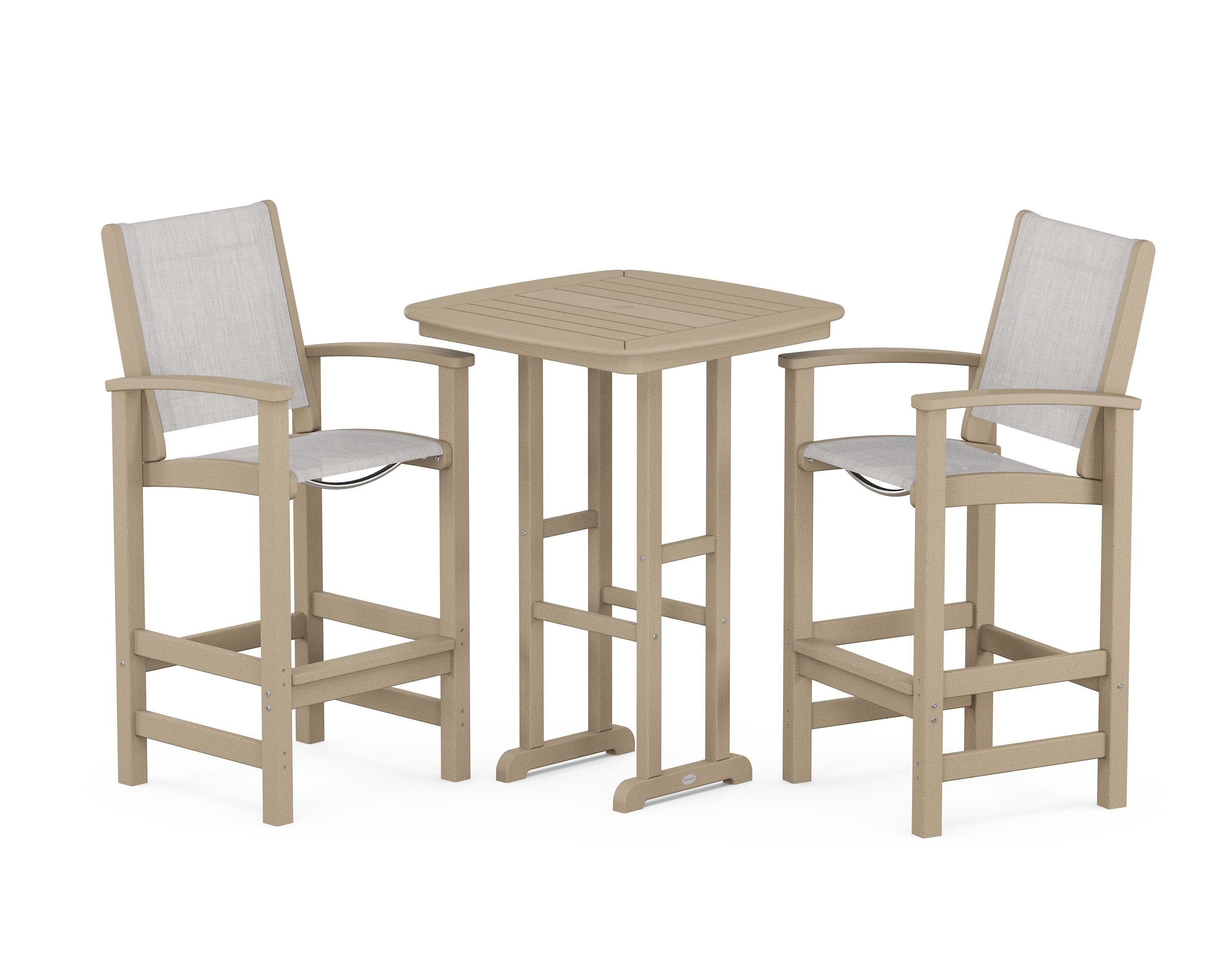 POLYWOOD Coastal 3-Piece Bar Set in Vintage Sahara / Parchment Sling