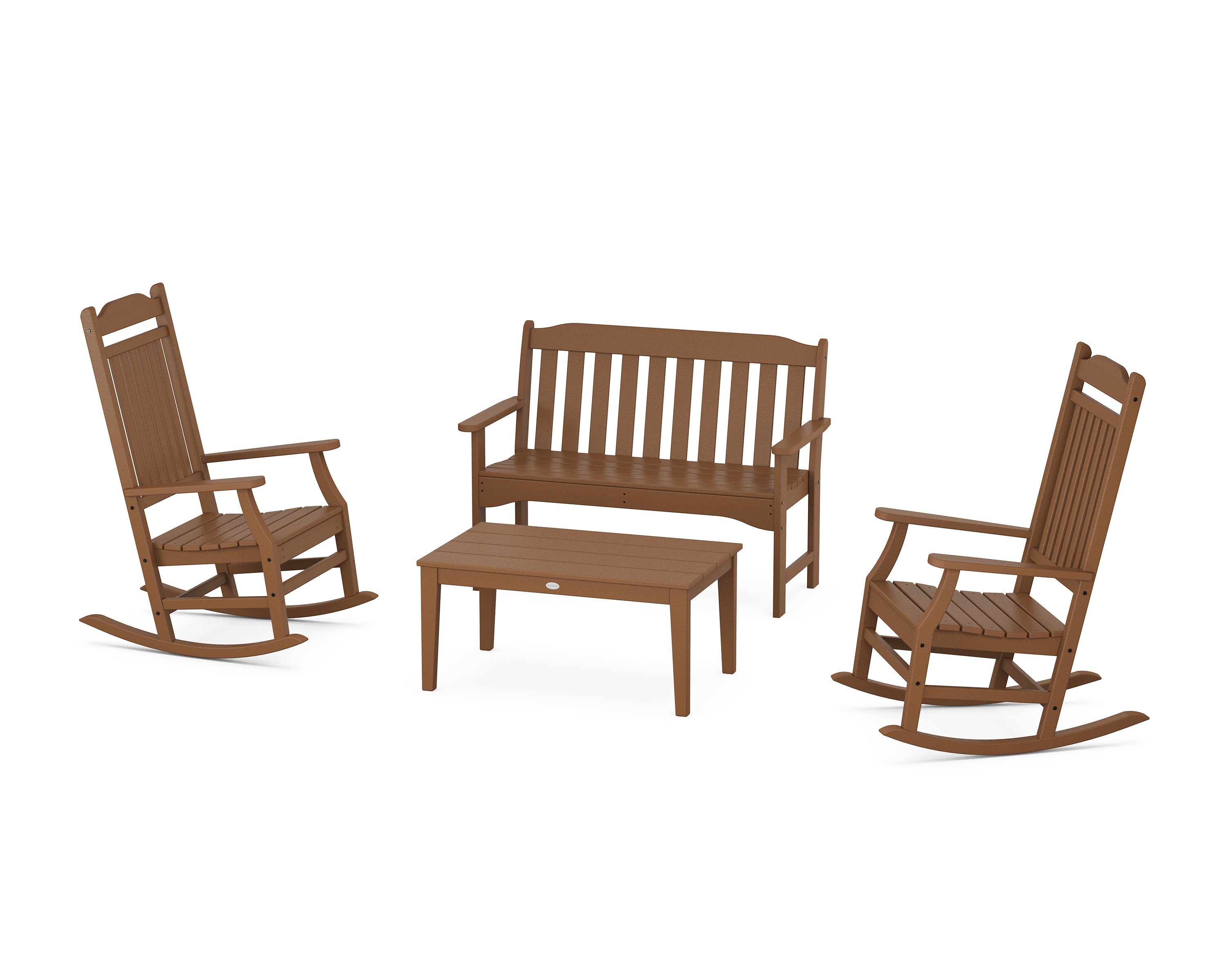 POLYWOOD Country Living Rocking Chair 4-Piece Porch Set in Teak