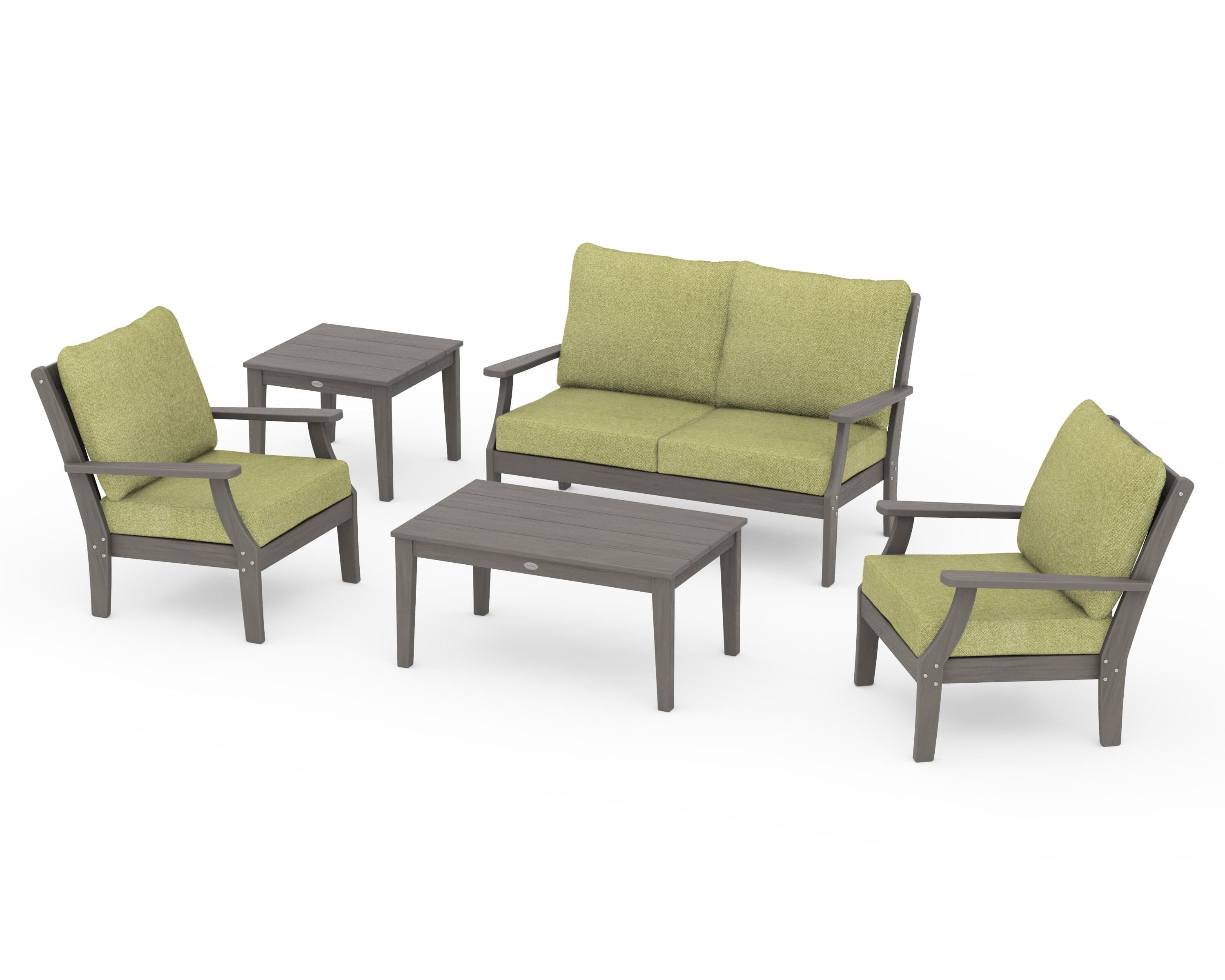 POLYWOOD Braxton 5-Piece Deep Seating Set in Driftwood / Chartreuse Boucle