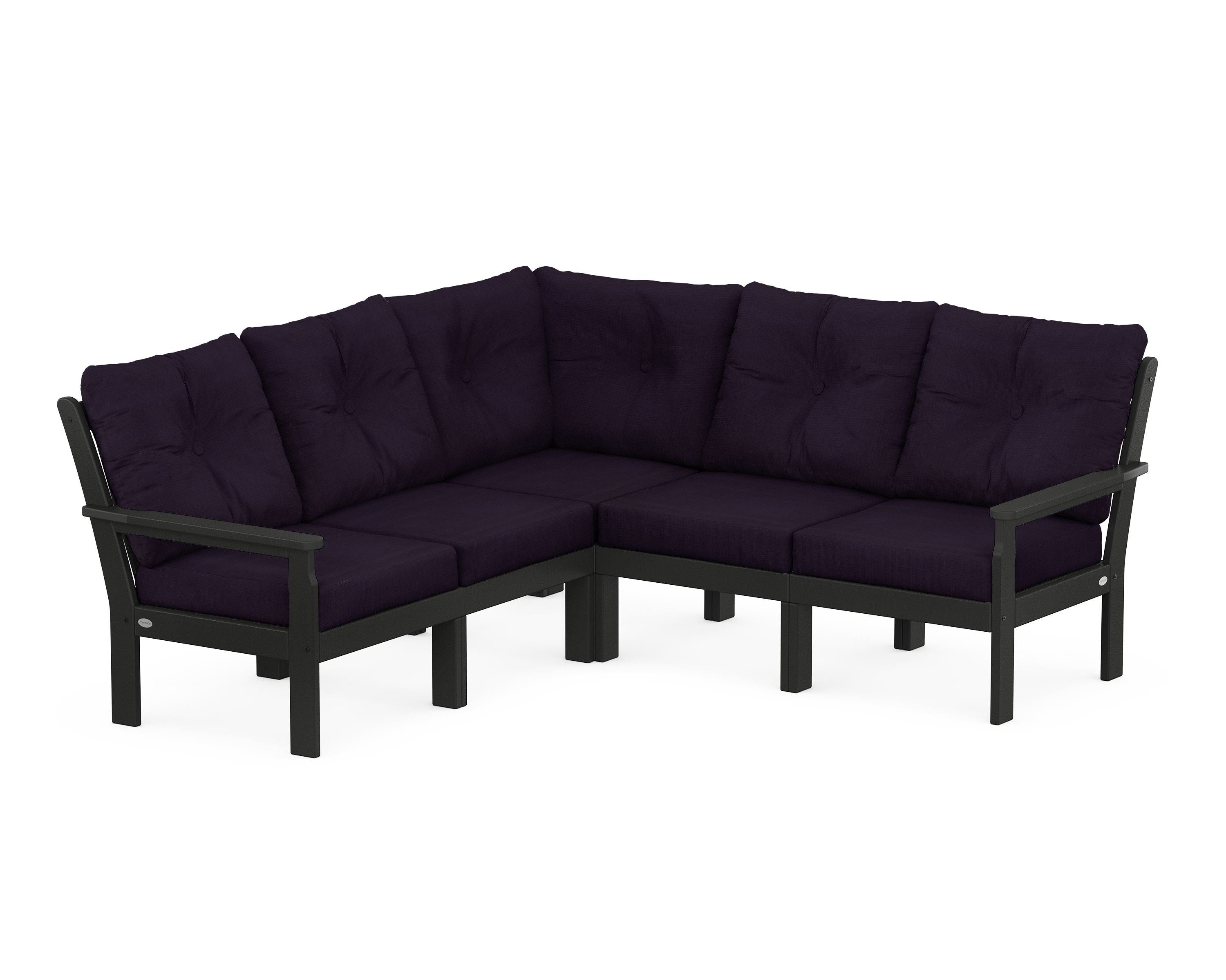 POLYWOOD Vineyard 5-Piece Sectional in Black / Navy Linen