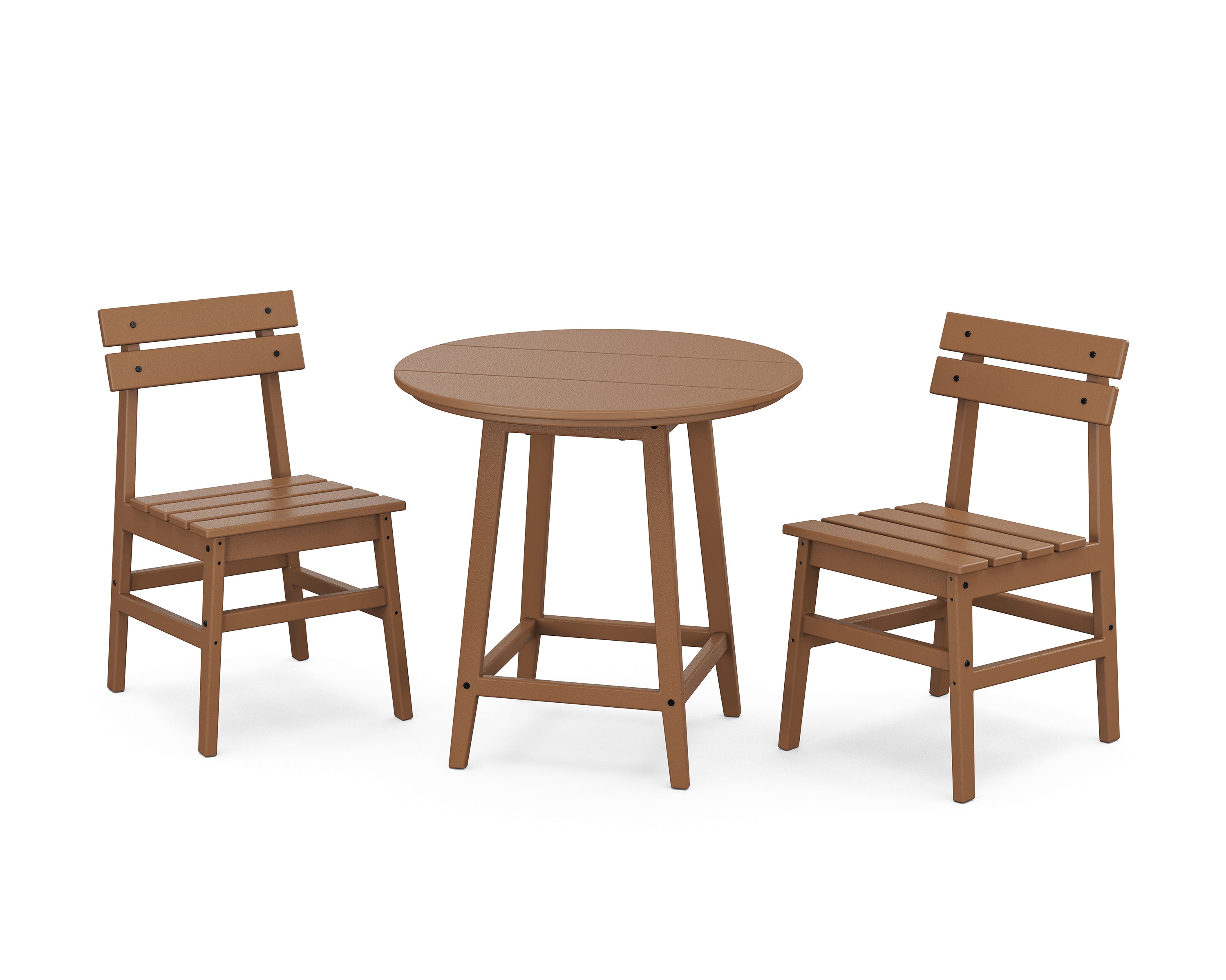 POLYWOOD® Modern Studio Plaza Chair 3-Piece Round Bistro Dining Set in Teak