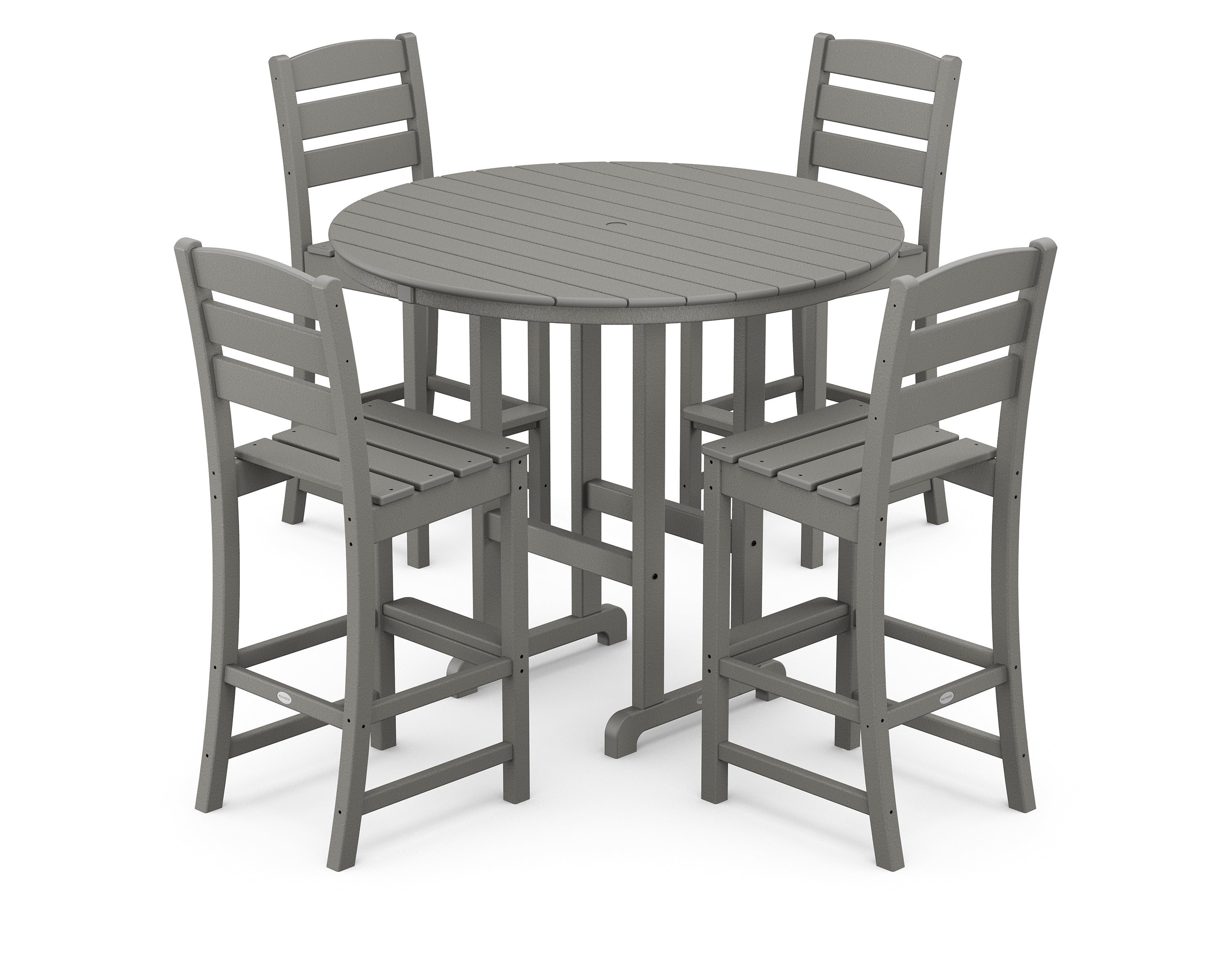 POLYWOOD® Lakeside 5-Piece Round Farmhouse Side Chair Bar Set in Slate Grey