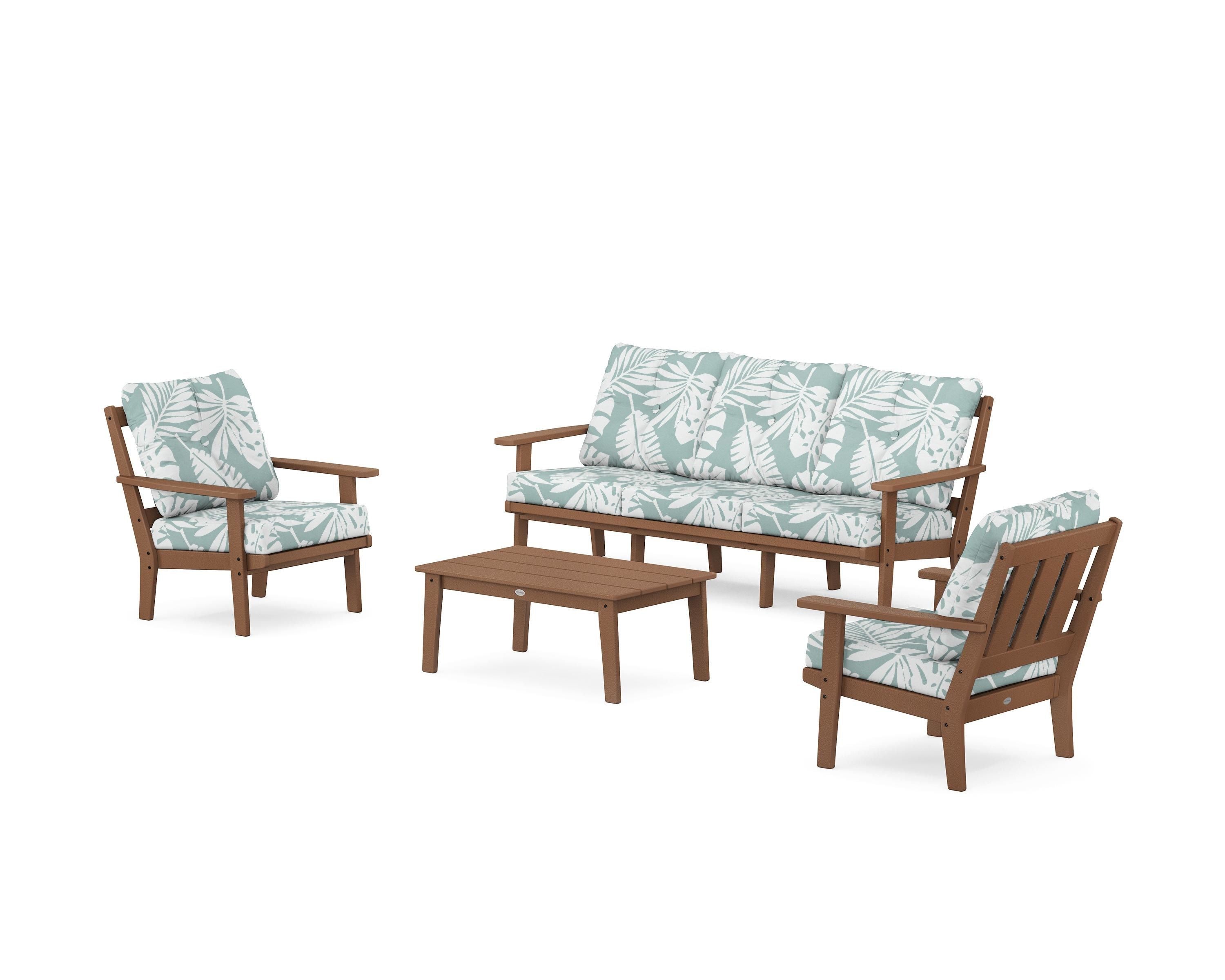 POLYWOOD Oxford 4-Piece Deep Seating Set with Sofa in Teak / Leaf Glacier Spa