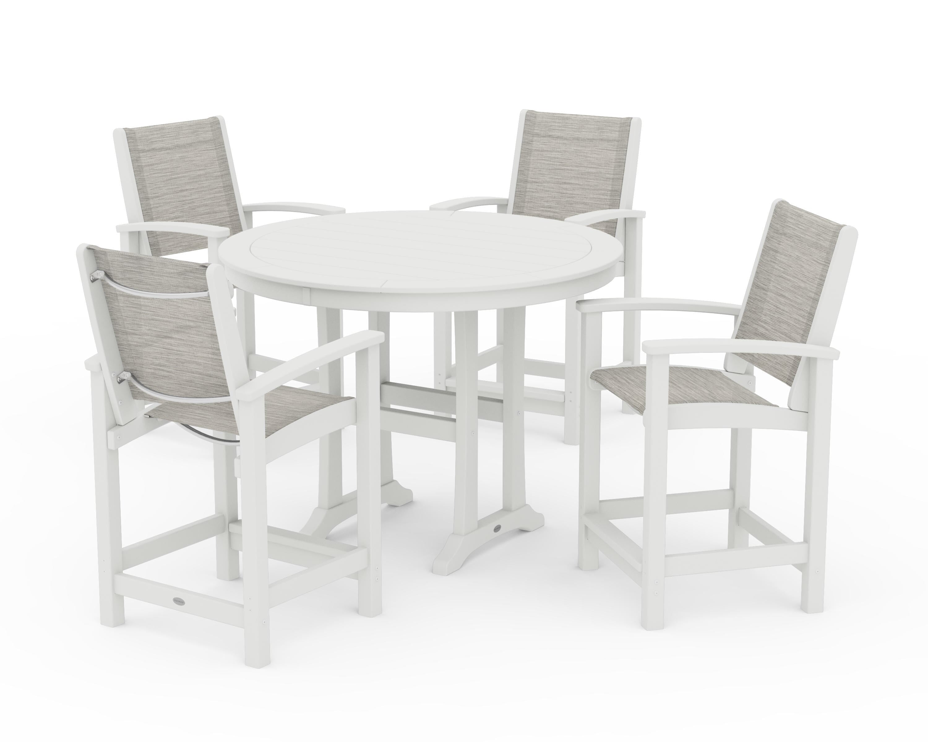 POLYWOOD Coastal 5-Piece Counter Set in Vintage White / Birch Sling