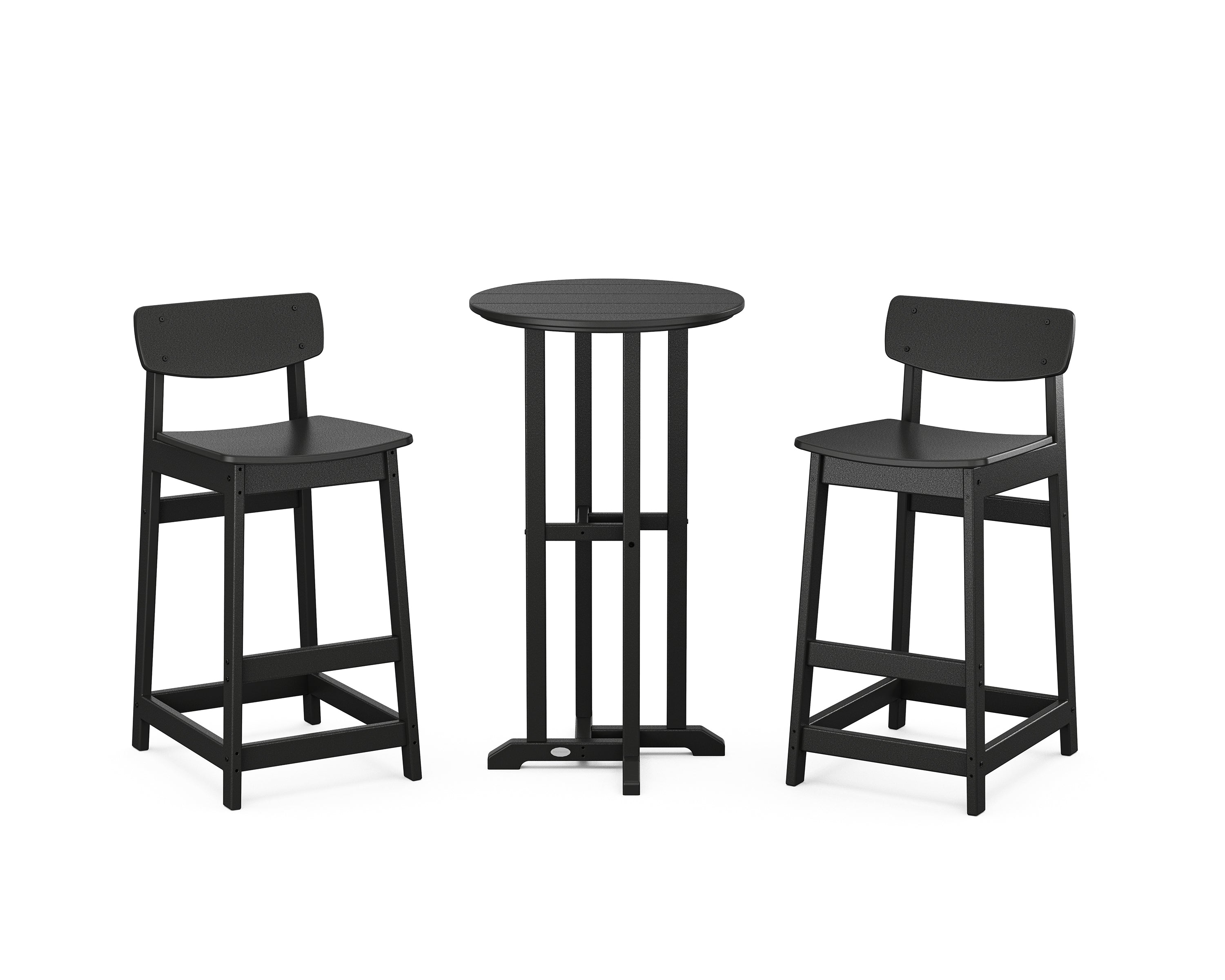 POLYWOOD Modern Studio Urban Lowback Bar Chair 3-Piece Bistro Set in Black