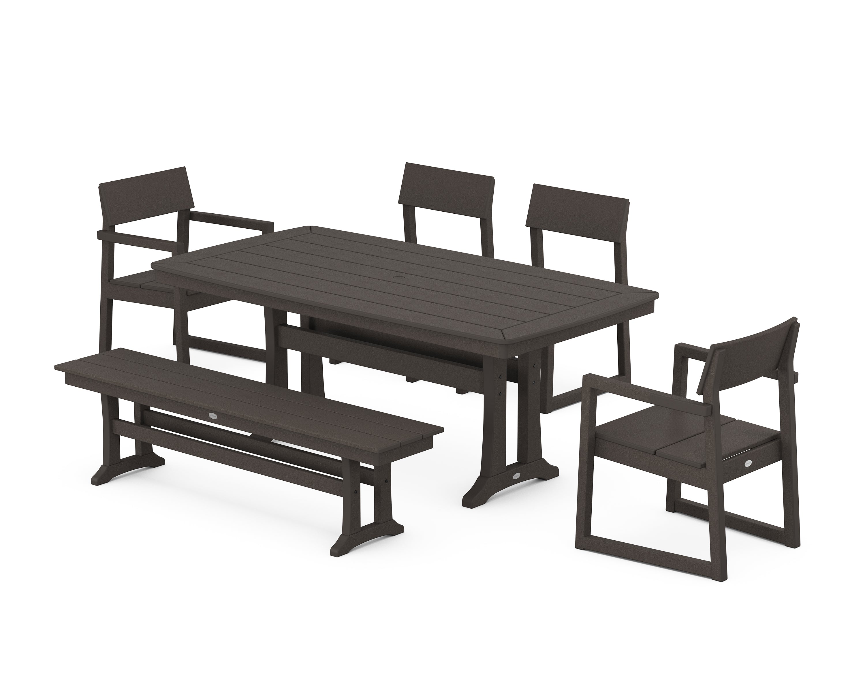 POLYWOOD® EDGE 6-Piece Dining Set with Trestle Legs in Vintage Coffee