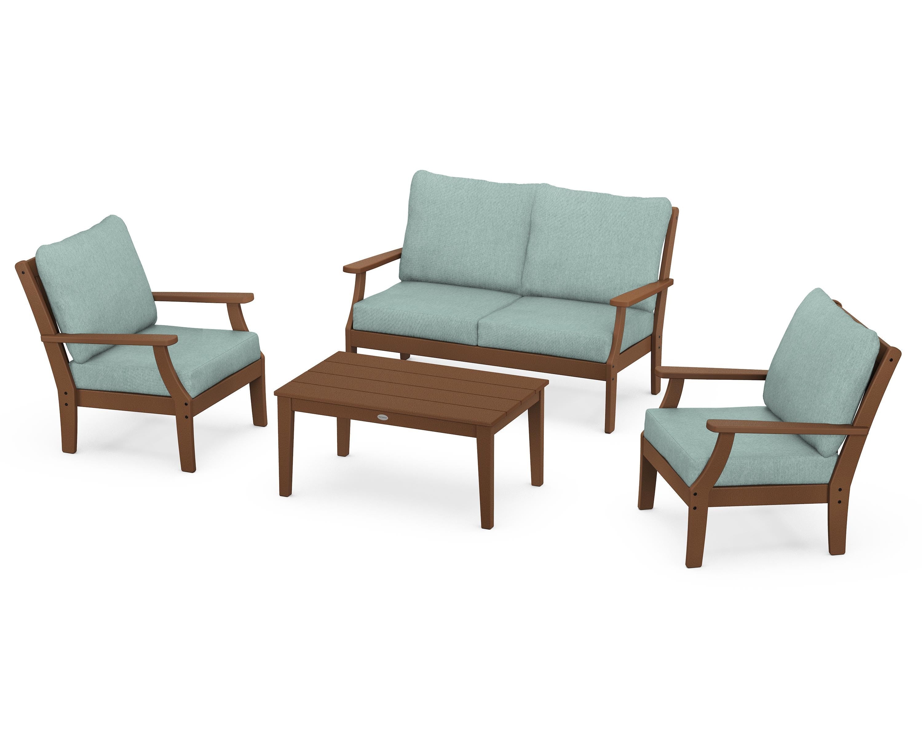 POLYWOOD Braxton 4-Piece Deep Seating Chair Set in Teak / Glacier Spa