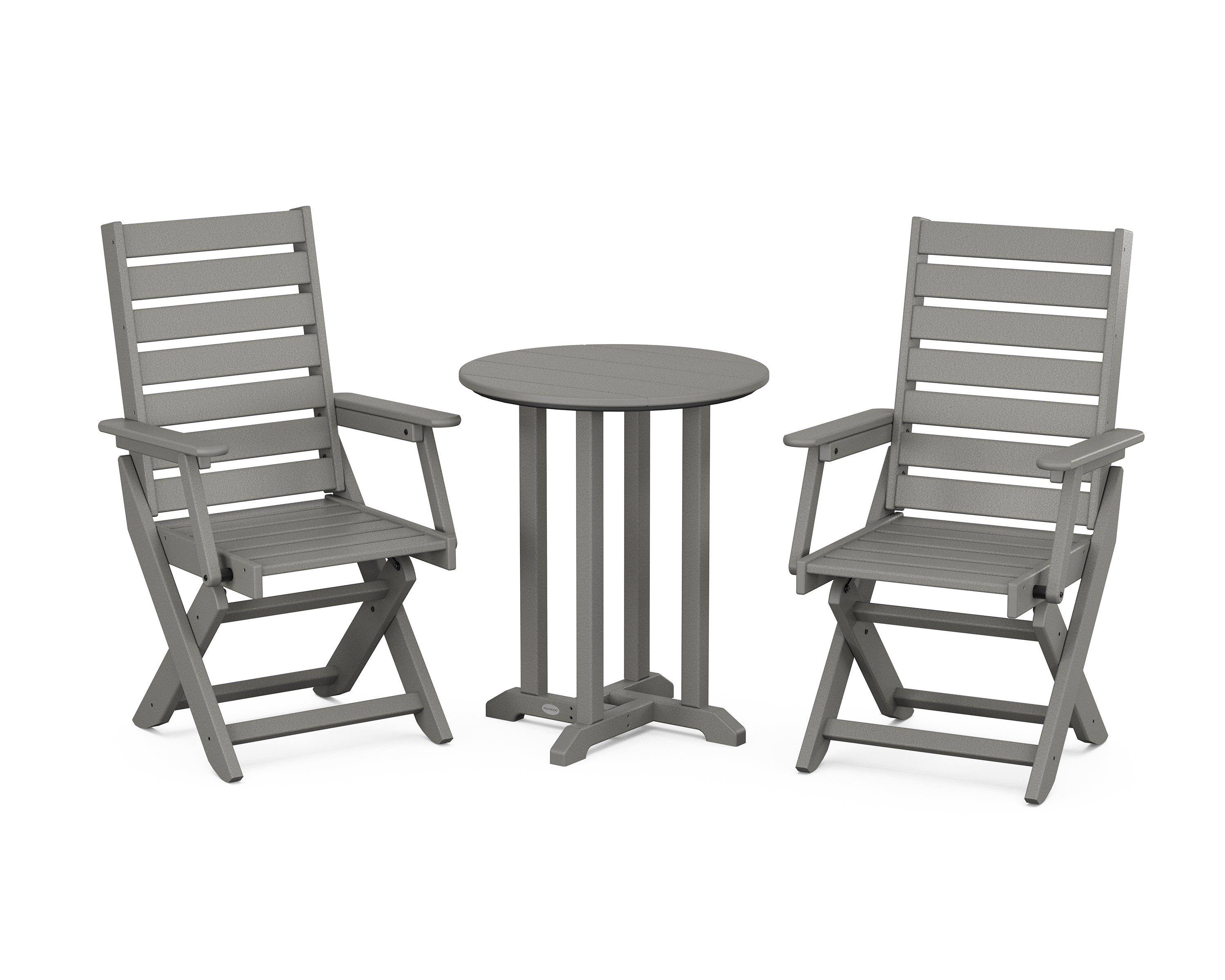 POLYWOOD Captain Folding Chair 3-Piece Round Bistro Dining Set in Slate Grey