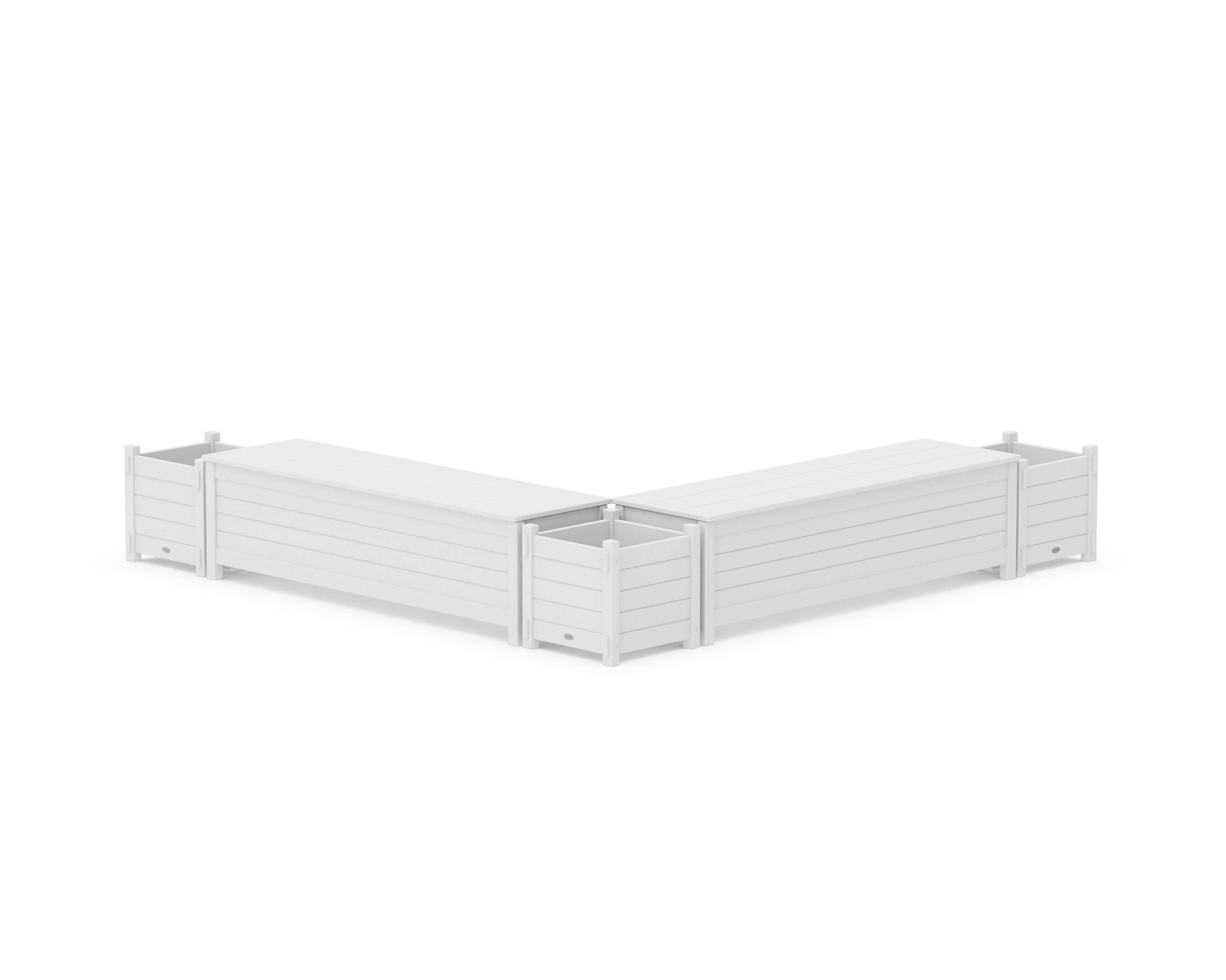 POLYWOOD 60" Nautical L- Shaped Planter Storage Bench Corner Set in White
