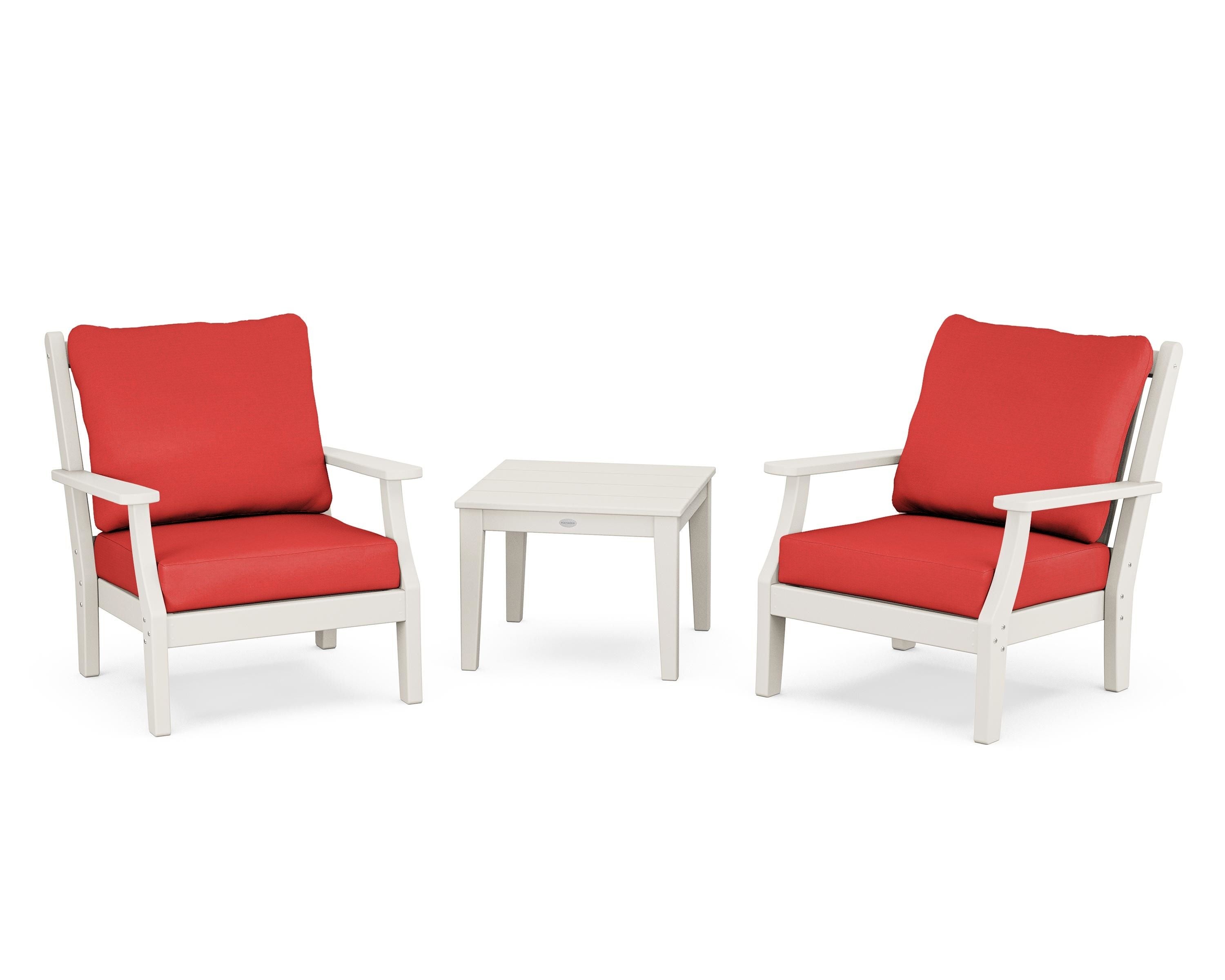 Country Living Wovendale 3-Piece Deep Seating Set in Sand / Crimson Linen