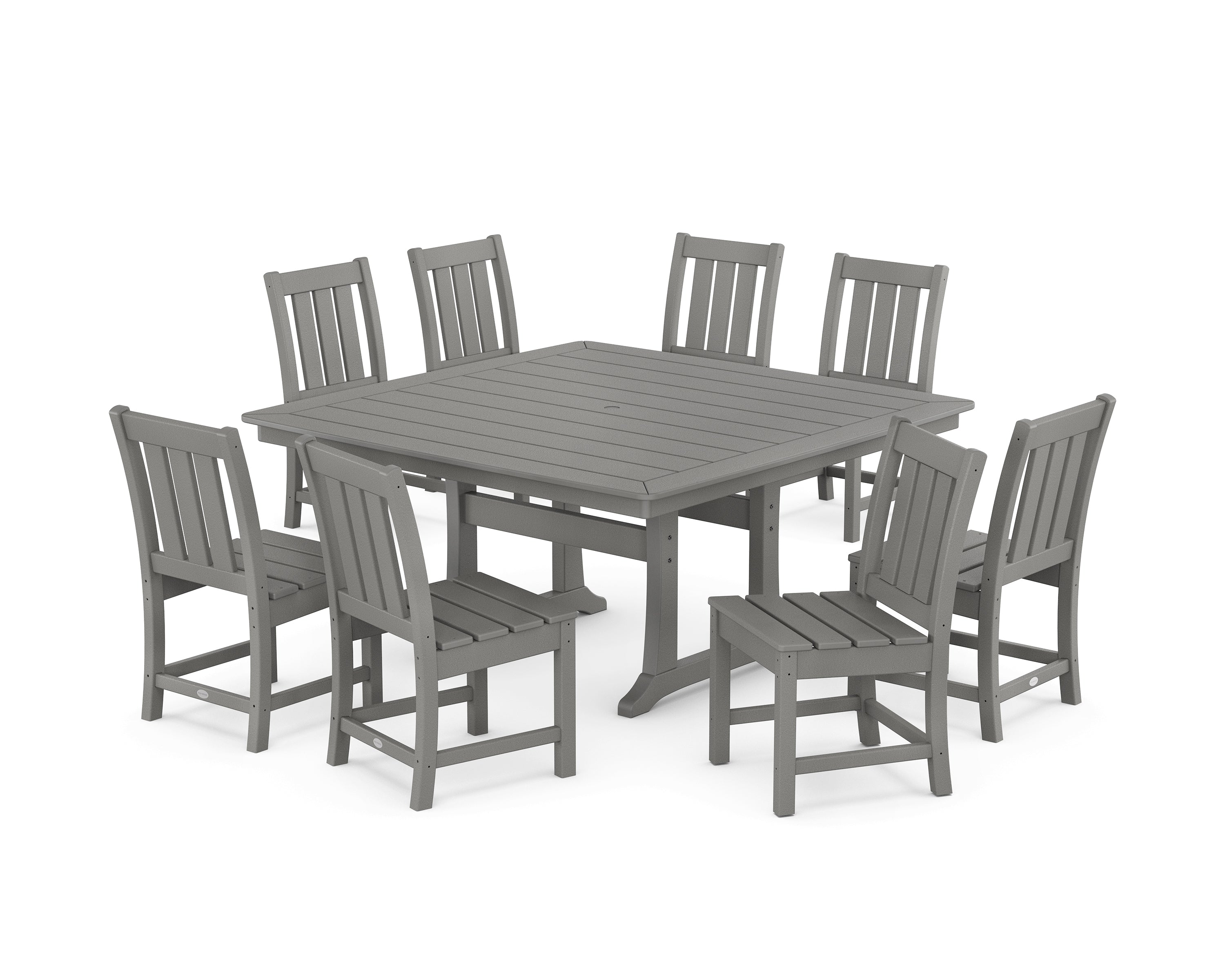 POLYWOOD® Oxford Side Chair 9-Piece Square Dining Set with Trestle Legs in Slate Grey