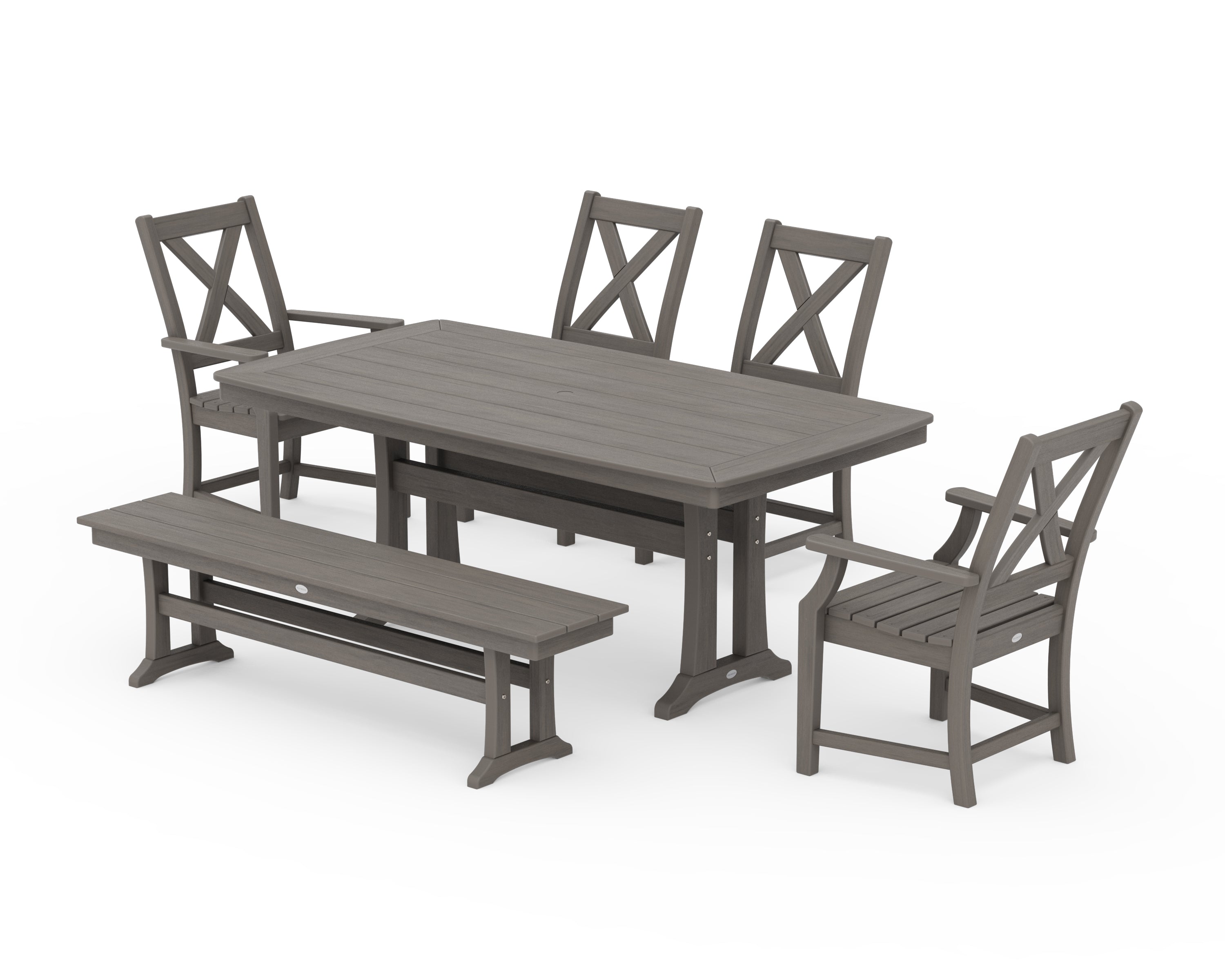 POLYWOOD Braxton 6-Piece Dining Set with Trestle Legs in Driftwood
