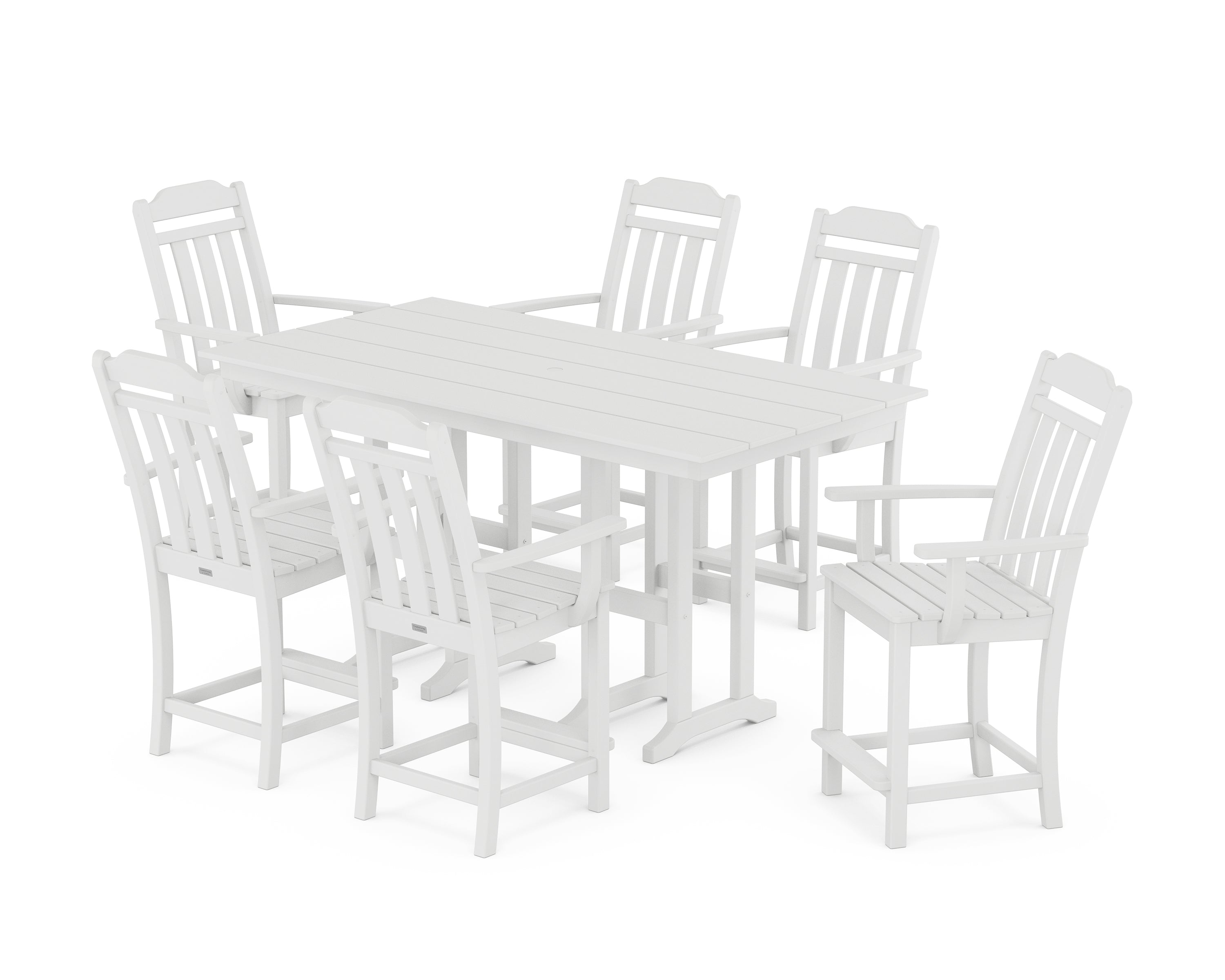 POLYWOOD Country Living Arm Chair 7-Piece Farmhouse Counter Set in White