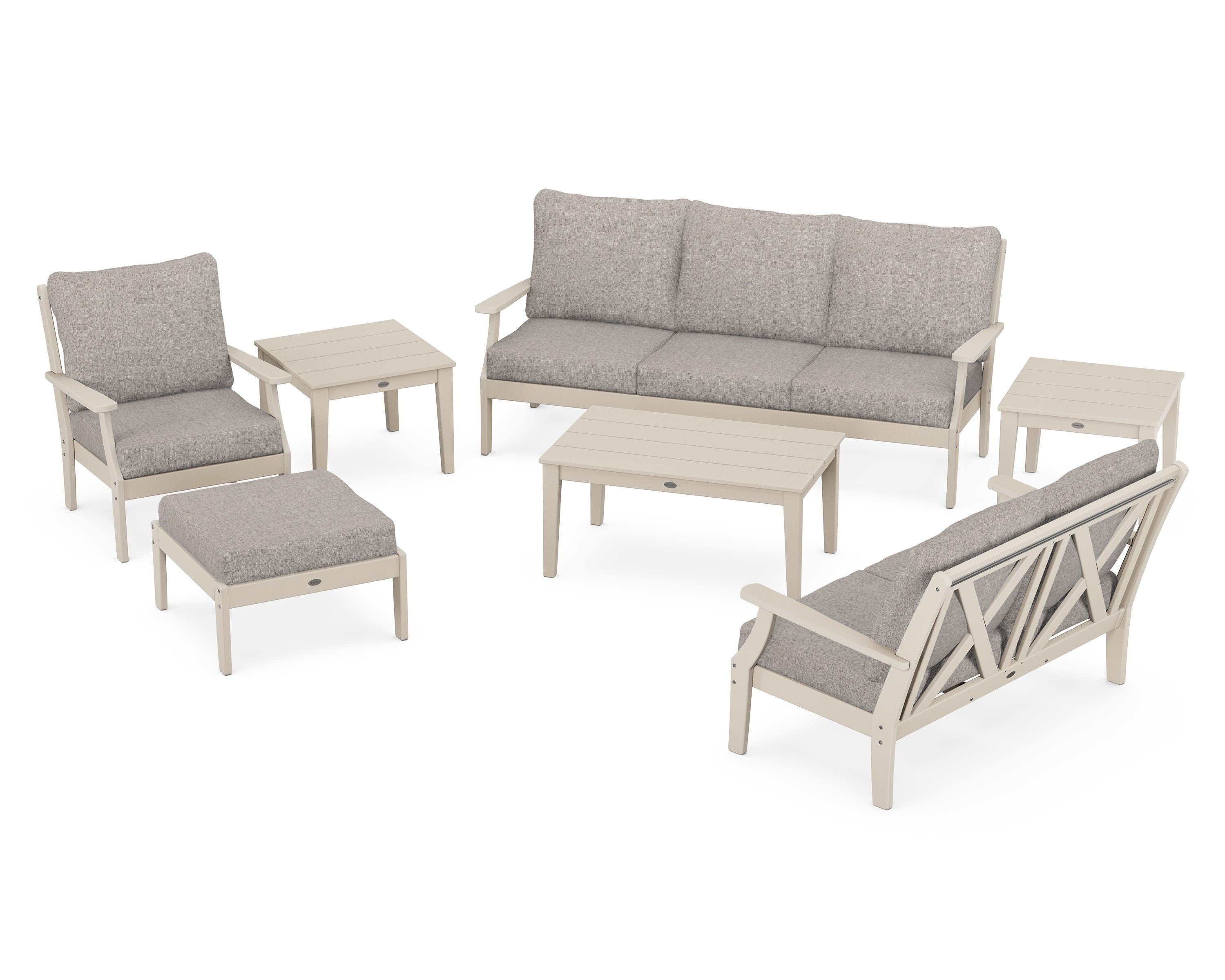 POLYWOOD Braxton 7-Piece Deep Seating Set in Sand / Weathered Tweed
