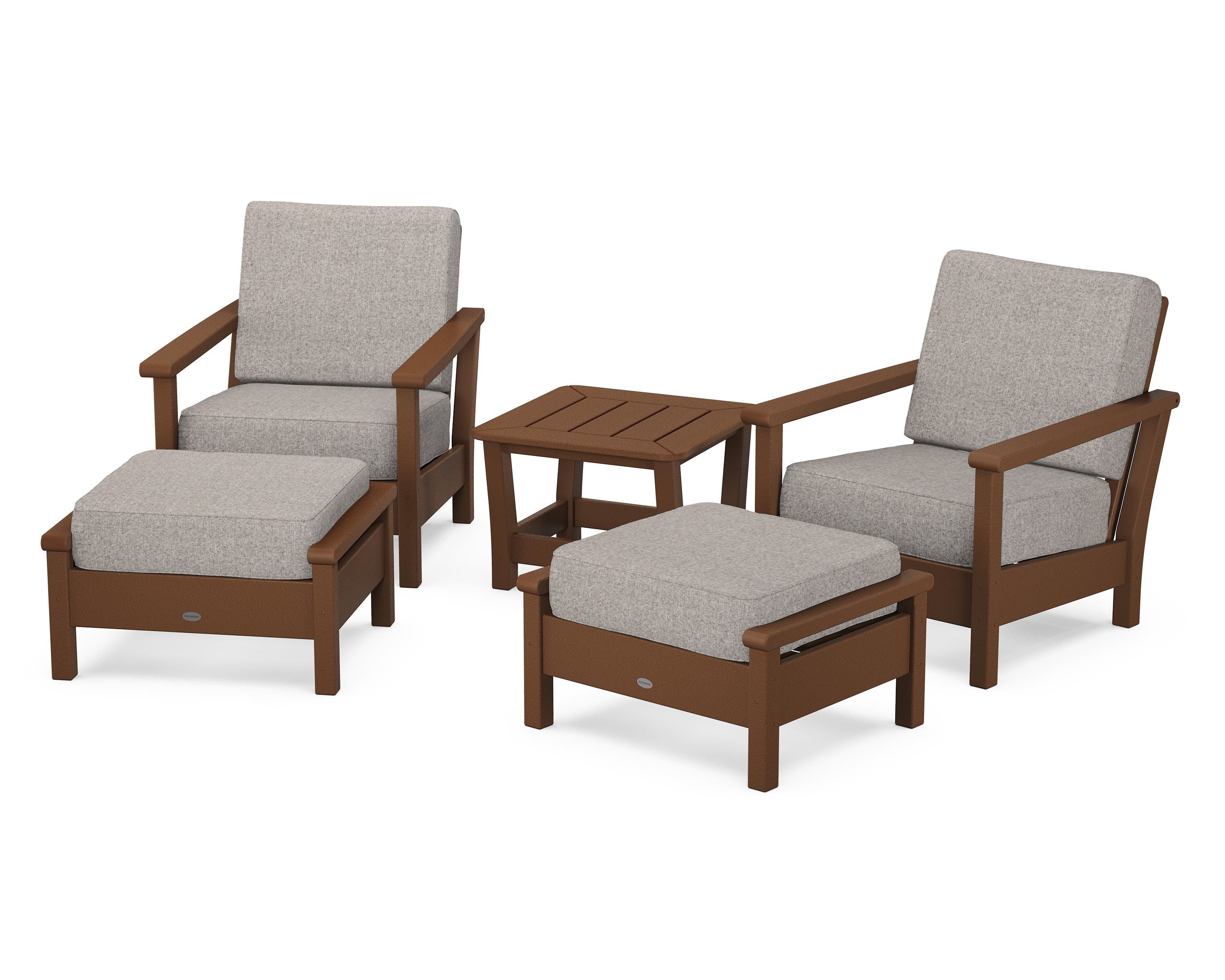 POLYWOOD Harbour 5-Piece Deep Seating Chair Set in Teak / Weathered Tweed