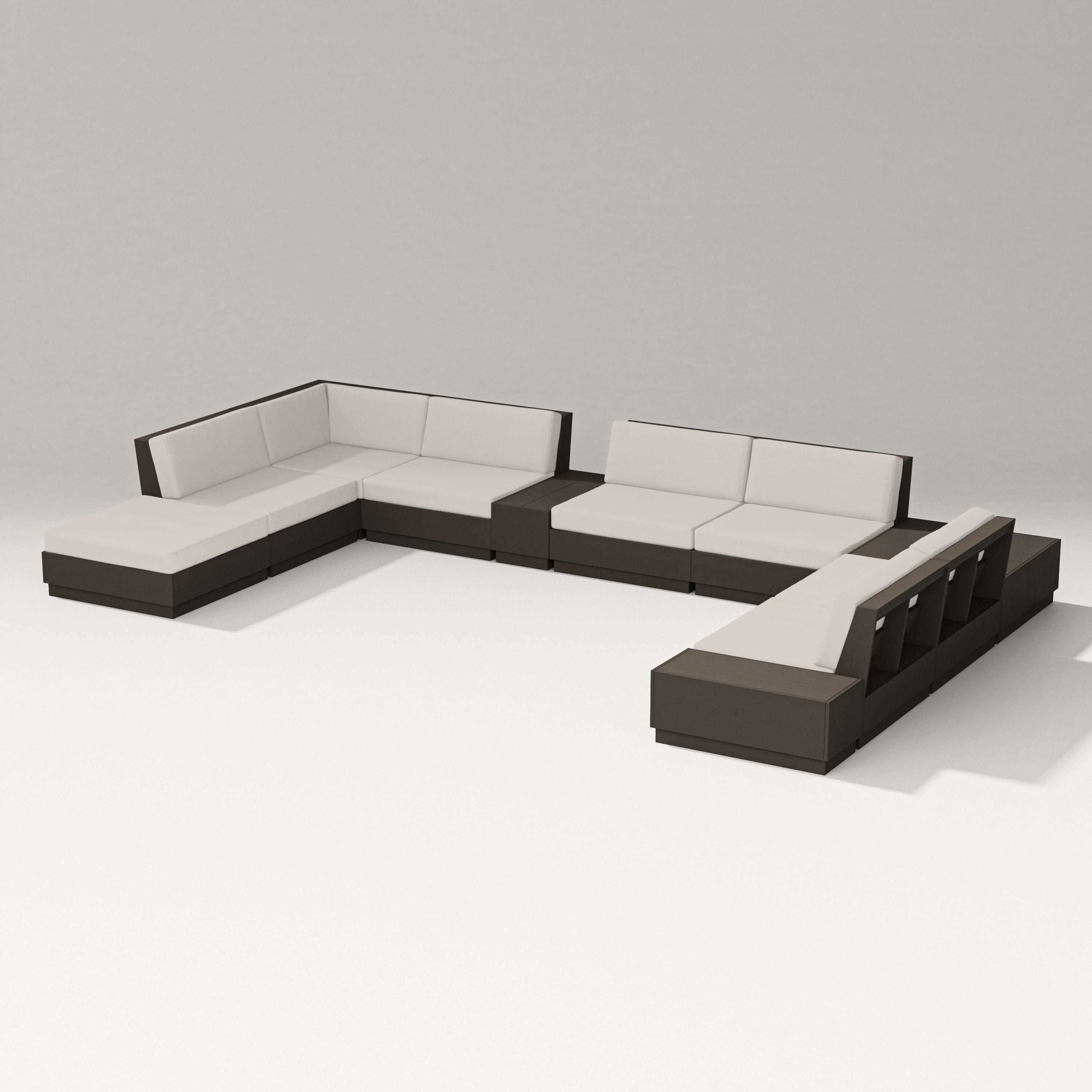 PW Designer Series Elevate 11-Piece Conversation Sectional Set in Vintage Coffee / Cast Ash