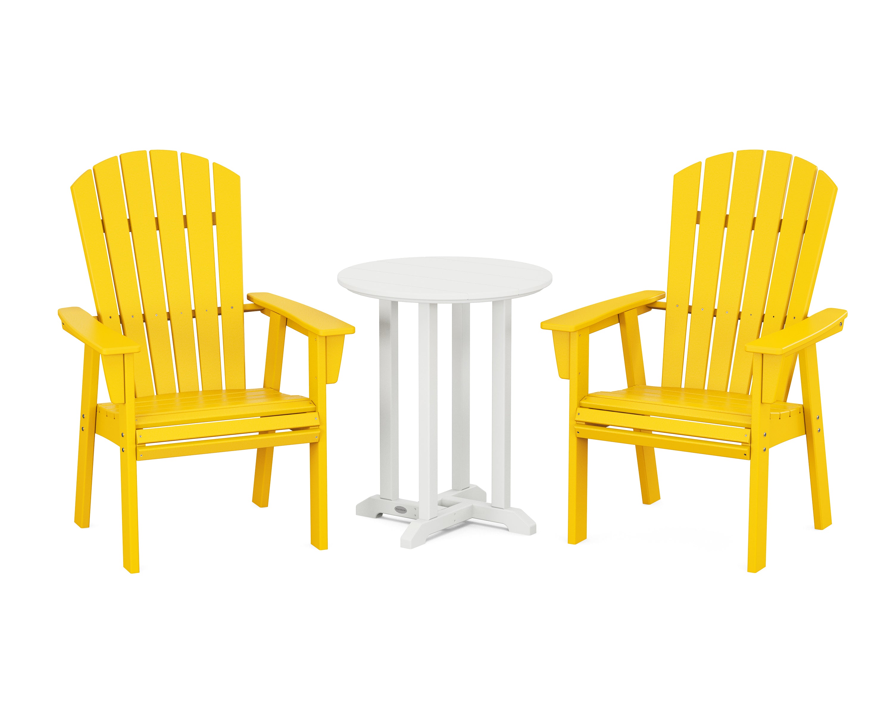 POLYWOOD Nautical Adirondack 3-Piece Round Bistro Dining Set in Lemon / White