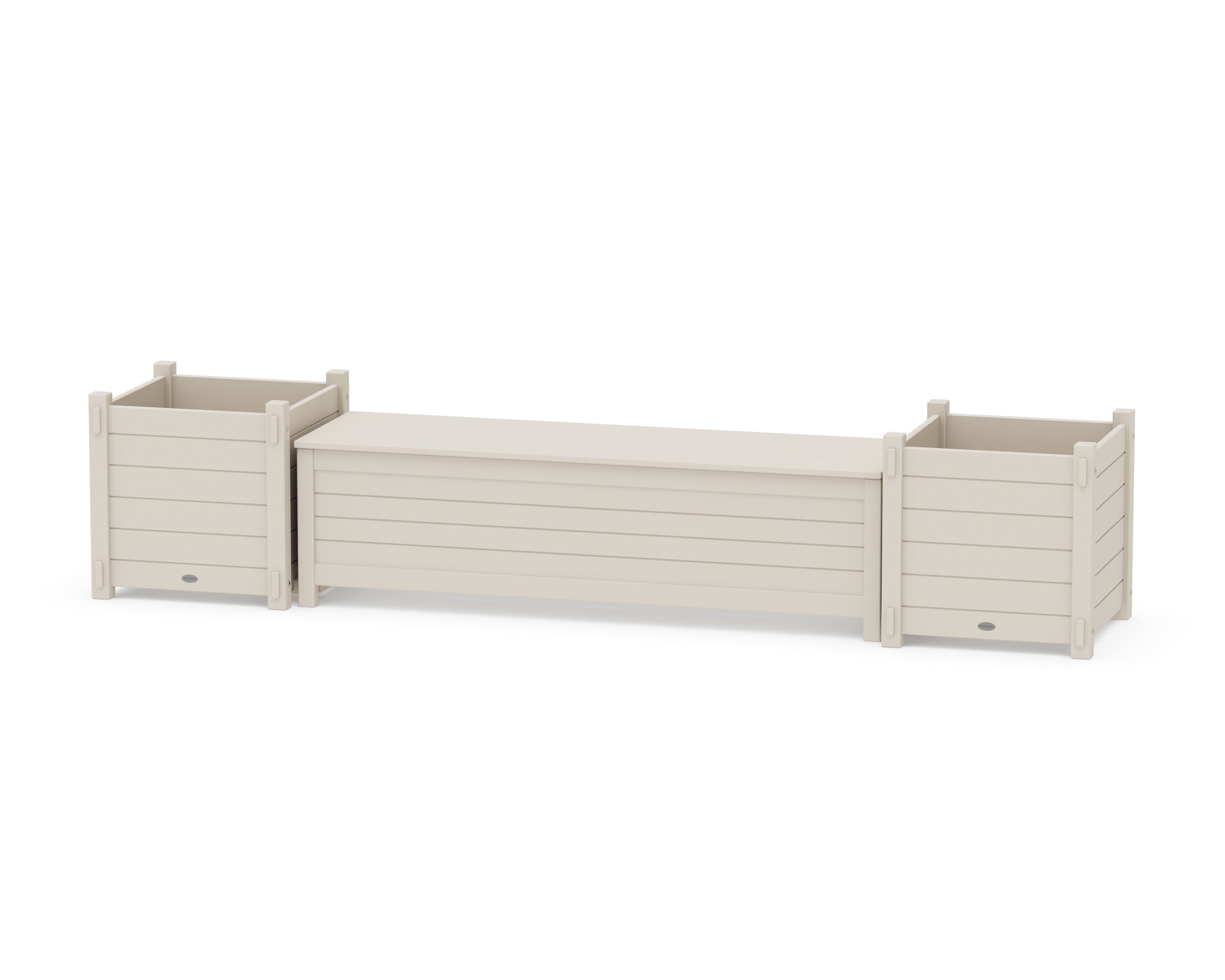 POLYWOOD 60" Nautical Straight Planter Storage Bench Set- Large in Sand