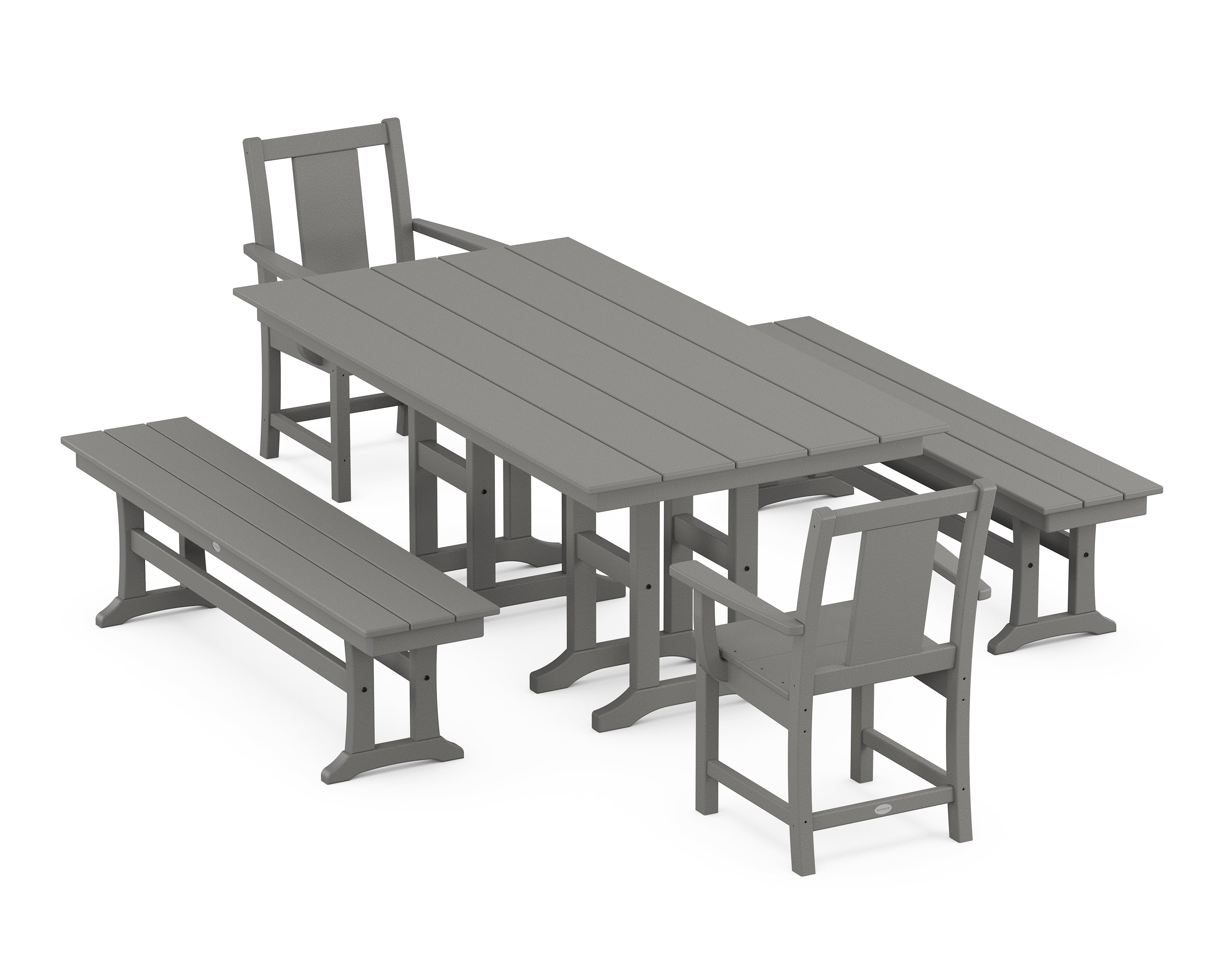 POLYWOOD® Prairie 5-Piece Farmhouse Dining Set with Benches in Slate Grey