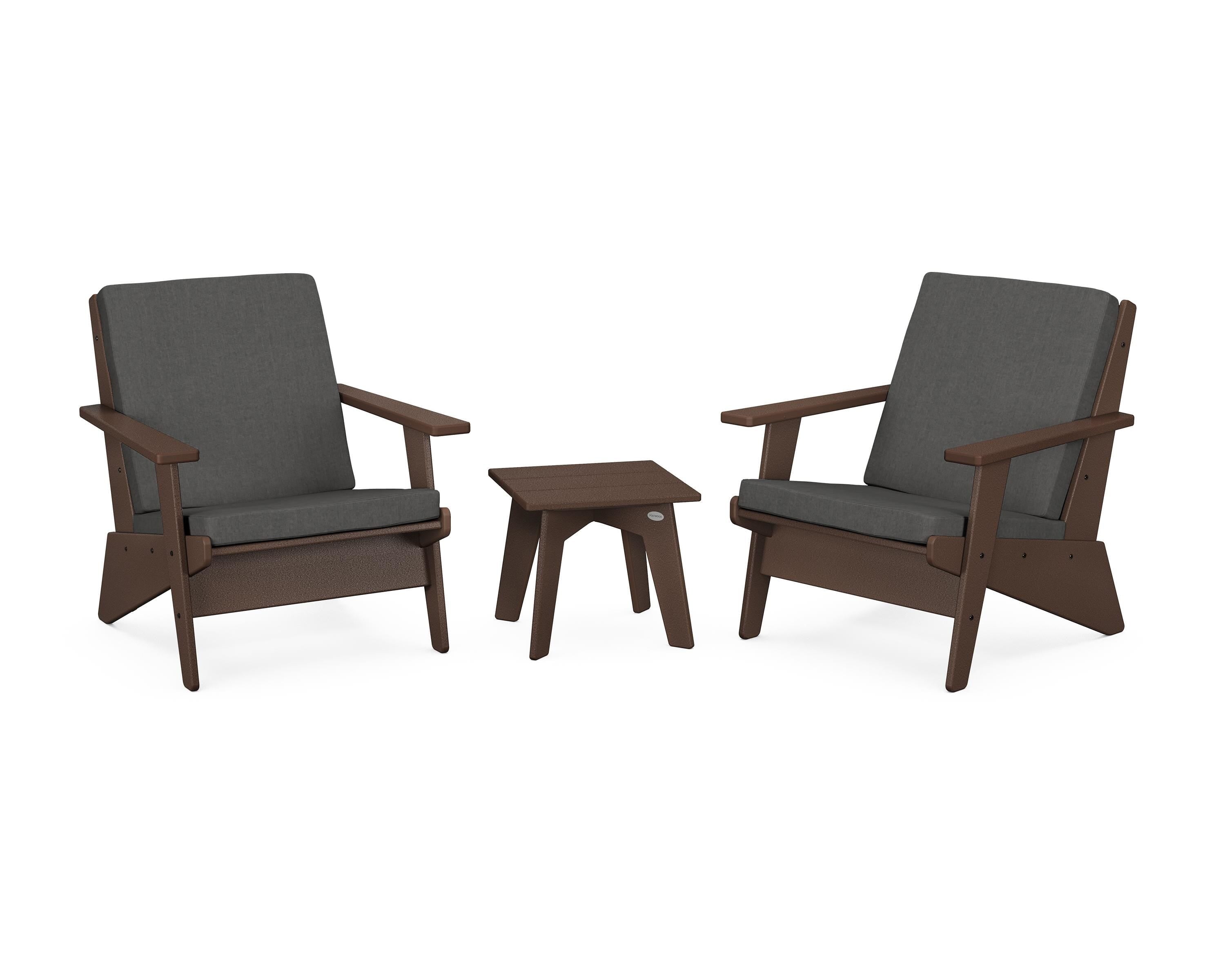 POLYWOOD Riviera Modern Lounge 3-Piece Set in Mahogany / Spectrum Carbon