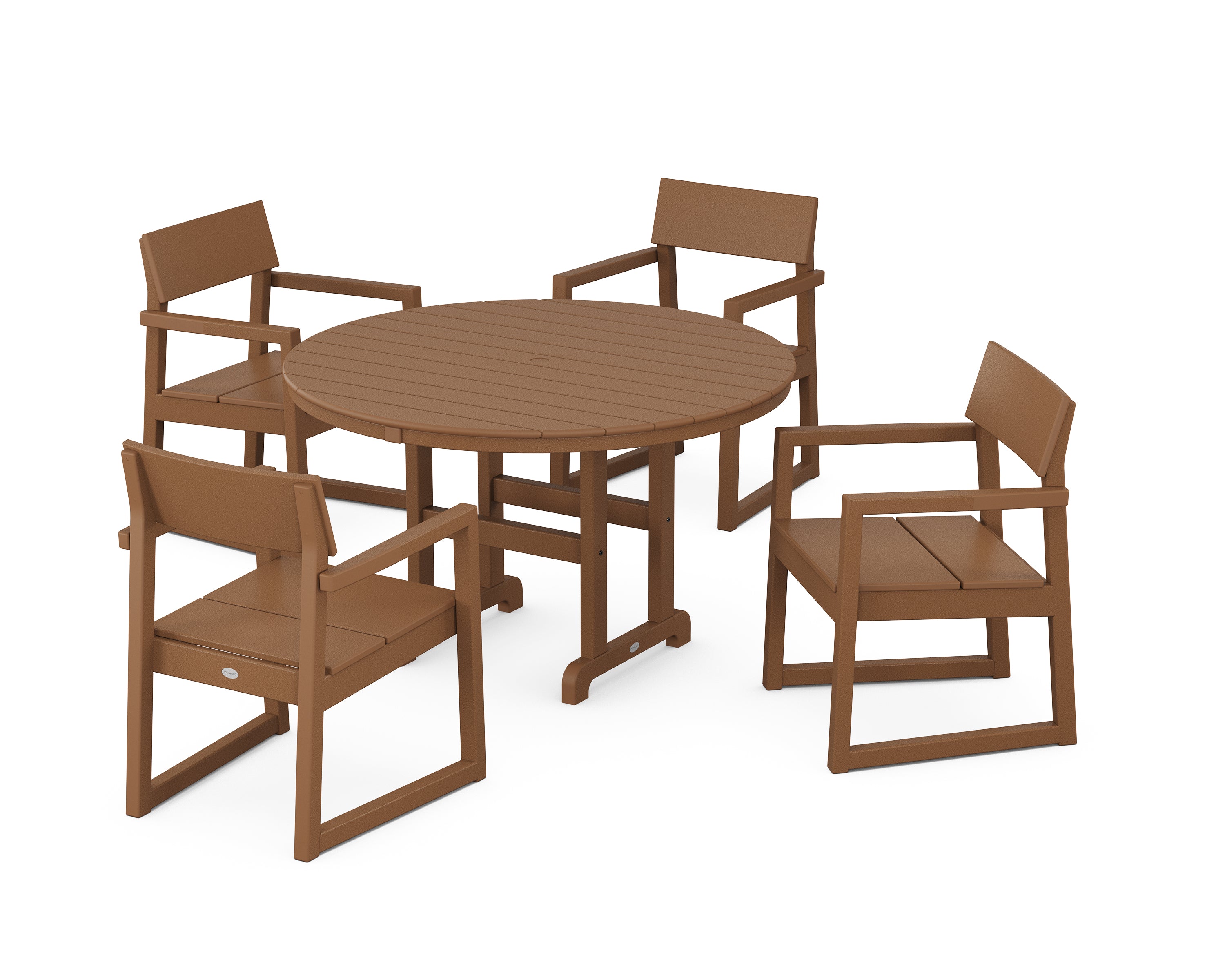 POLYWOOD® EDGE 5-Piece Round Farmhouse Dining Set in Teak