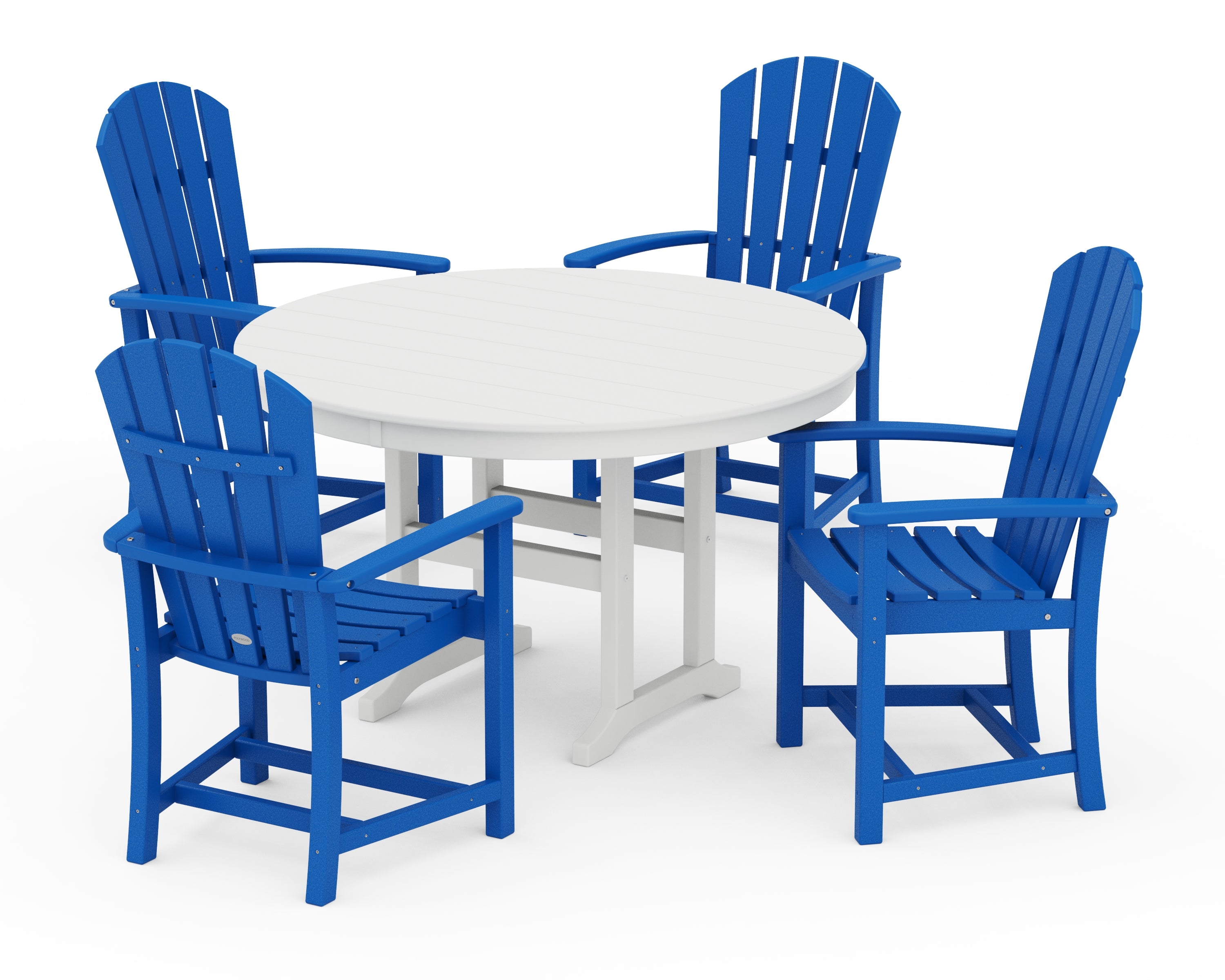 POLYWOOD Palm Coast 5-Piece Round Farmhouse Dining Set in Pacific Blue / White