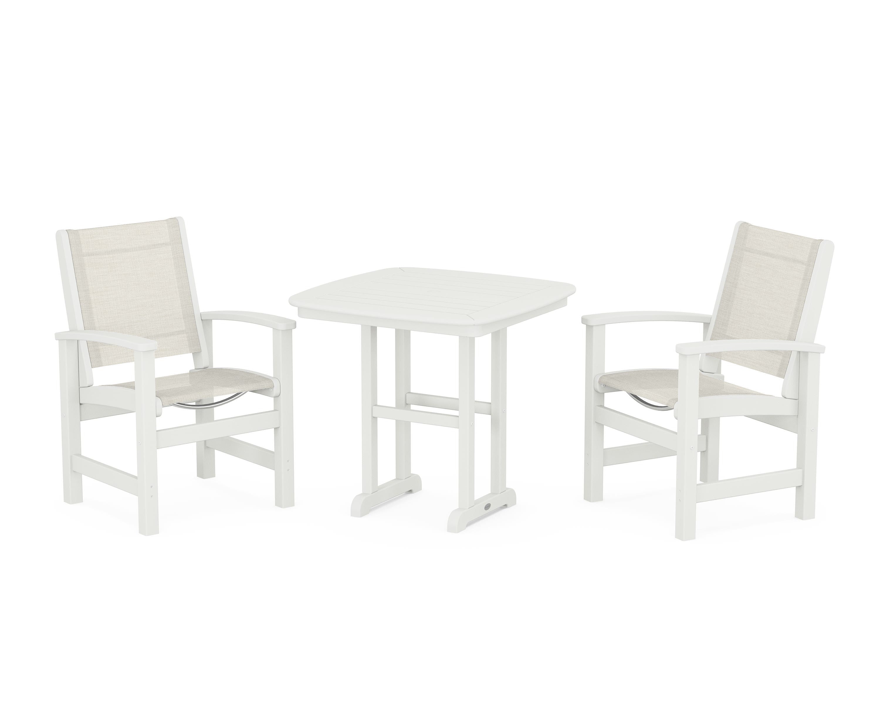 POLYWOOD Coastal 3-Piece Dining Set in Vintage White / Parchment Sling