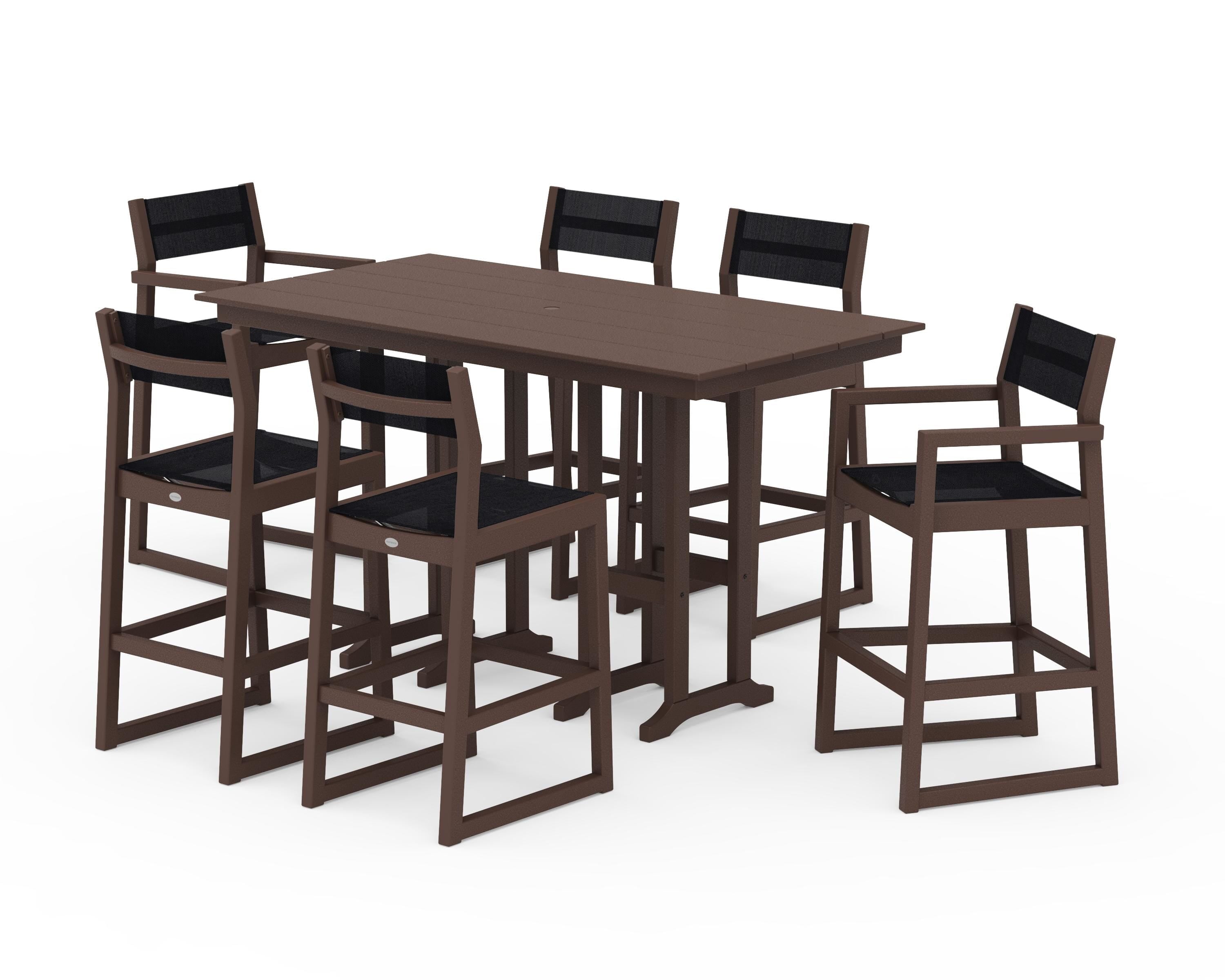 POLYWOOD EDGE Sling 7-Piece Farmhouse Bar Set in Mahogany / Black Sling