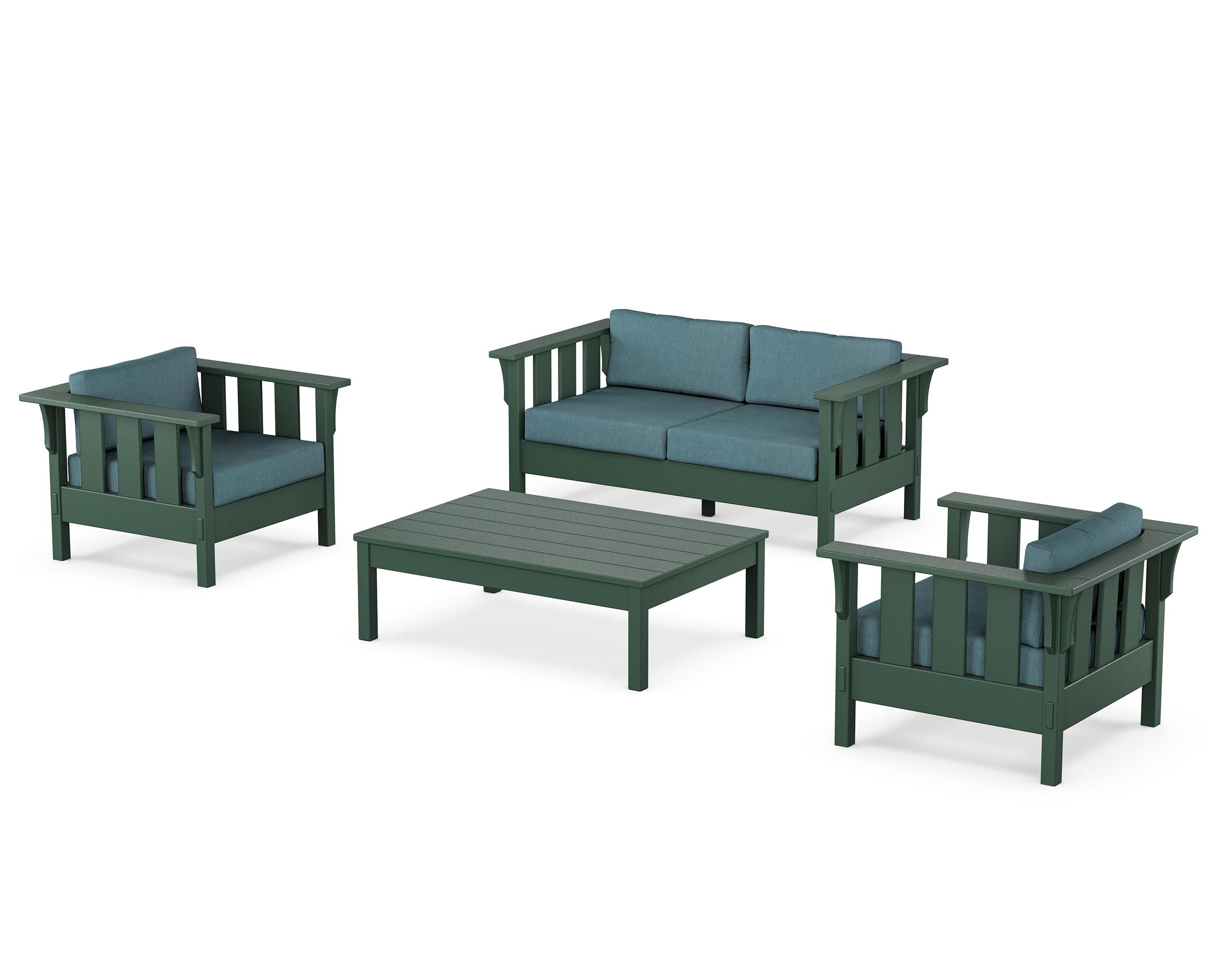 Martha Stewart by POLYWOOD Acadia 4-Piece Deep Seating Set with Loveseat in Green / Ocean Teal