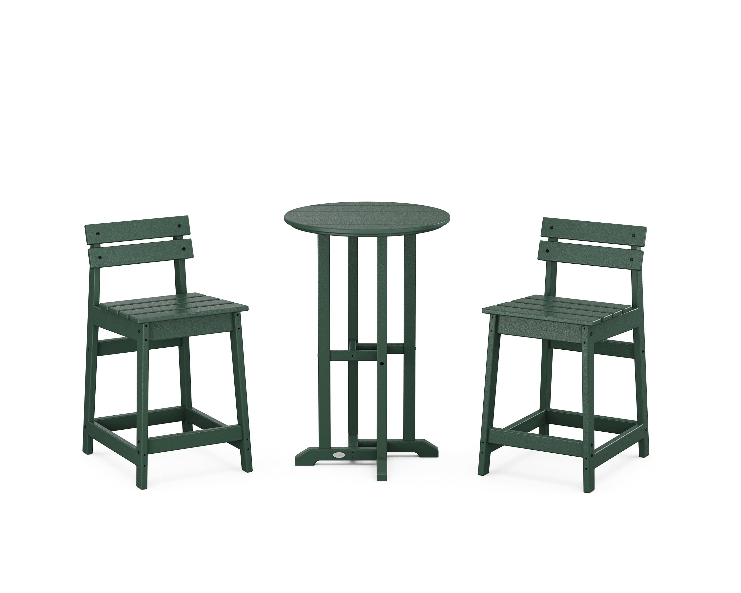 POLYWOOD Modern Studio Plaza Lowback 3-Piece Bistro Counter Set in Green