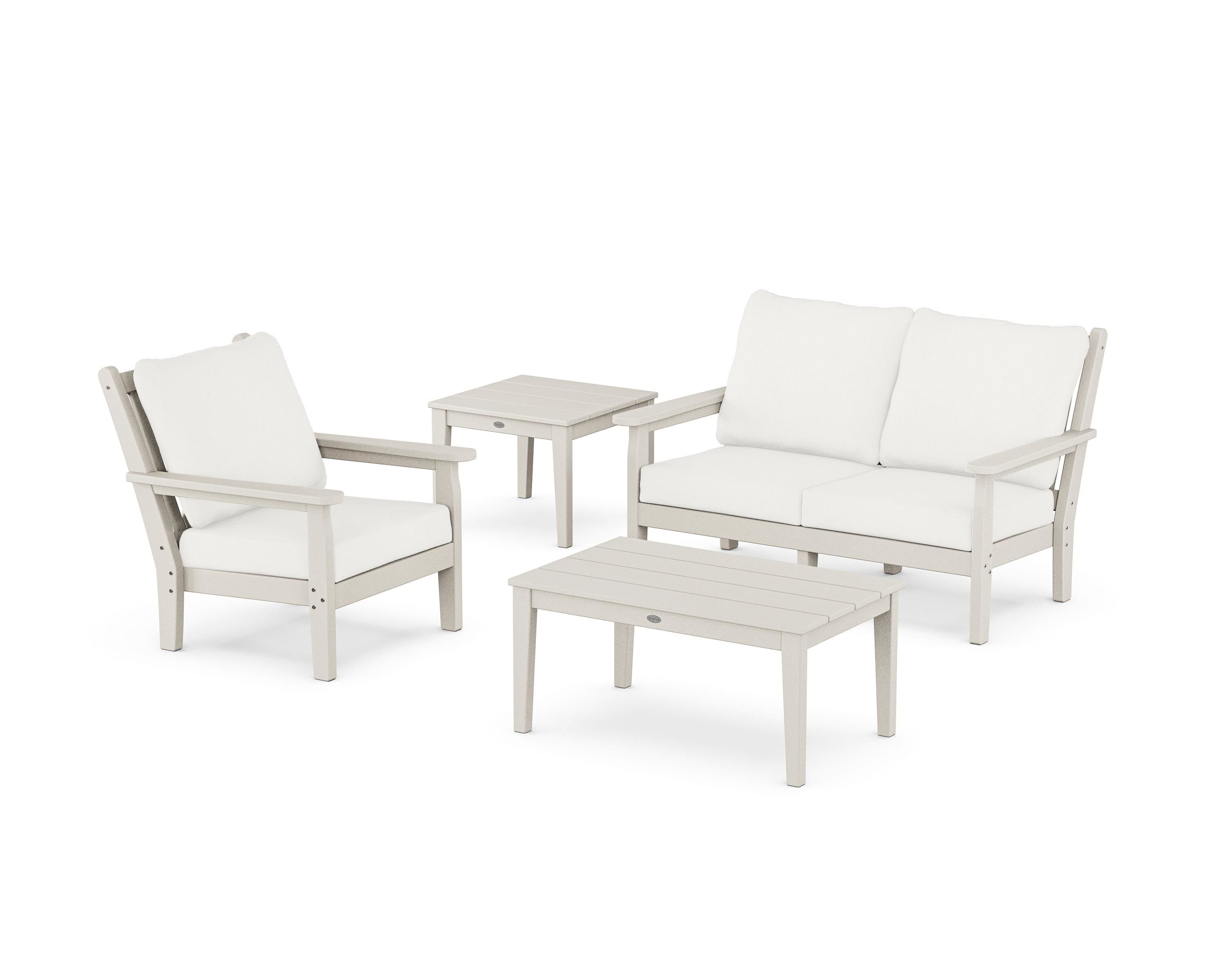 POLYWOOD Chippendale 4-Piece Deep Seating Set in Sand / Natural Linen