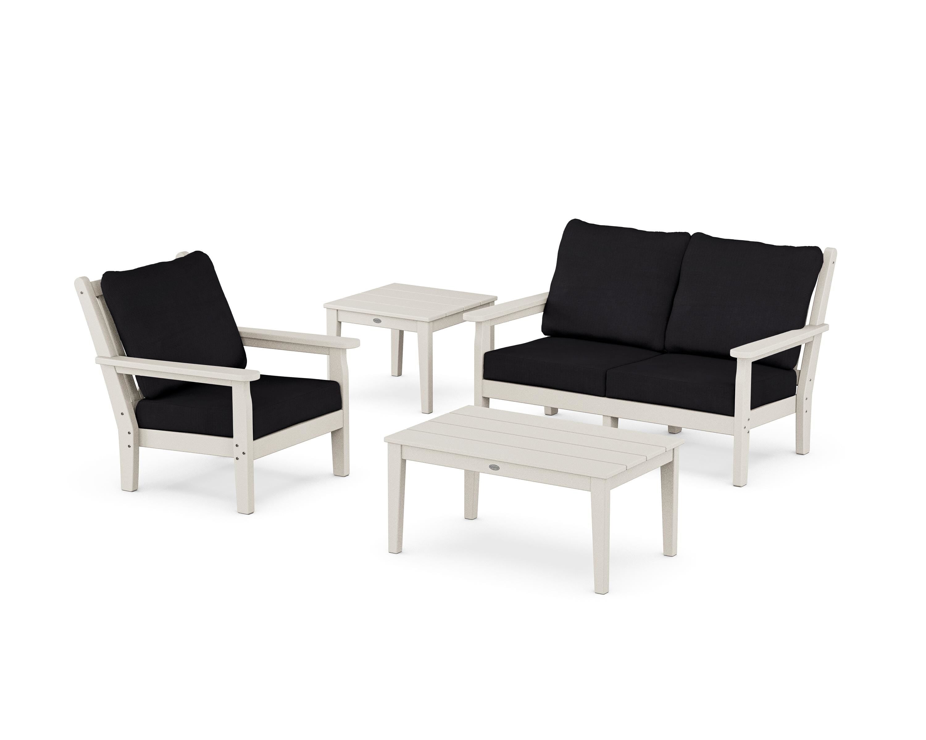 POLYWOOD Chippendale 4-Piece Deep Seating Set in Sand / Midnight Linen