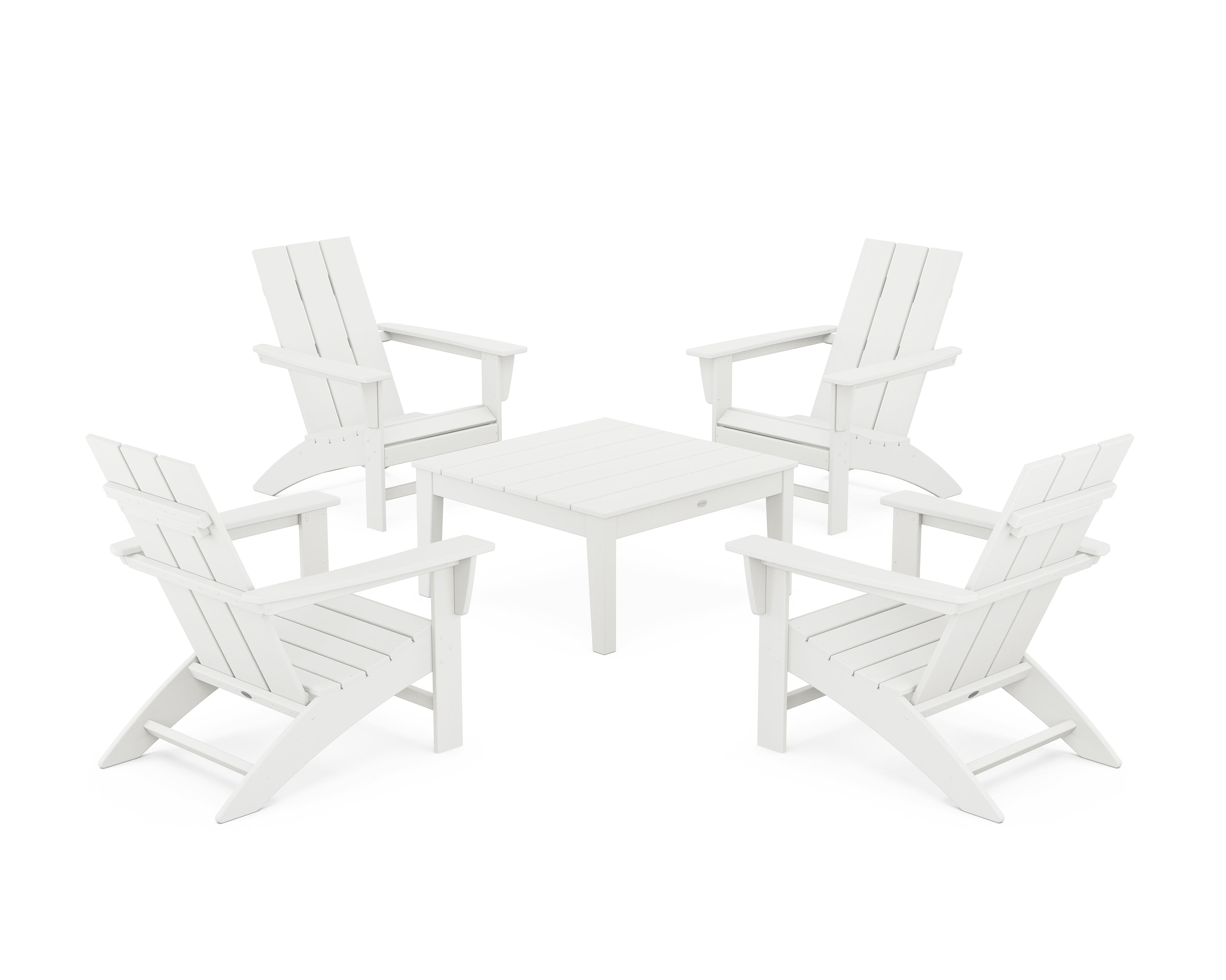POLYWOOD® 5-Piece Modern Adirondack Chair Conversation Set with 36" Conversation Table in Vintage White